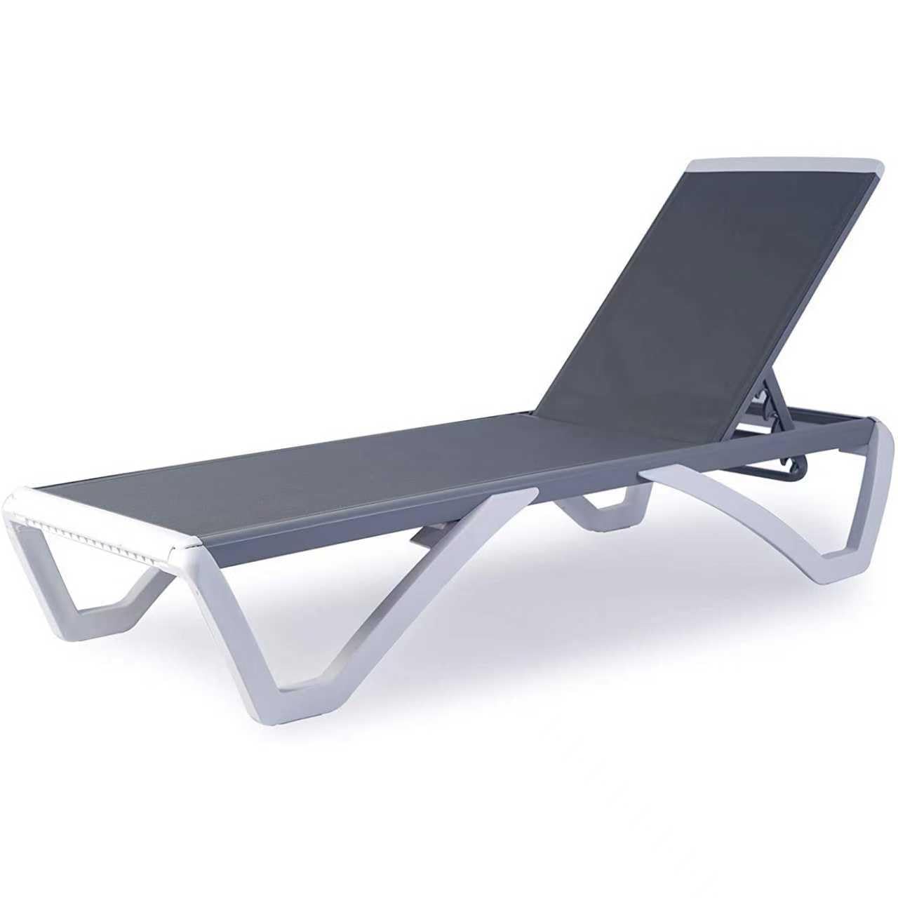 Kozyard Outdoor Chaise Lounge Chair, Full Flat Adjustable Patio Lounger with Aluminum Frame & Resin Legs, Textilene Fabric for Poolside, Backyard & Beach (Gray Without Table)