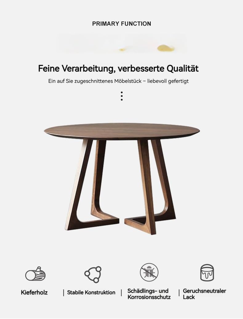 Mid Century Modern Dining Table,Farmhouse Round Dining Table,Solid Wood Kitchen & Dining Room Tables,Small Leisure Coffee Table for 2,4 People(Natural,35.4" L x 35.4" W x 29.5" H)