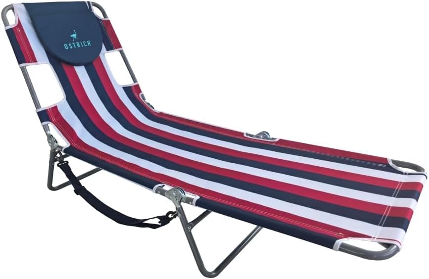 Ostrich the Original Chaise 72 x 22 Inch Lounge Portable Reclining Lounger, Outdoor Patio, Beach, Lawn, Camping, or Pool Tanning Chair, Ocean Blue