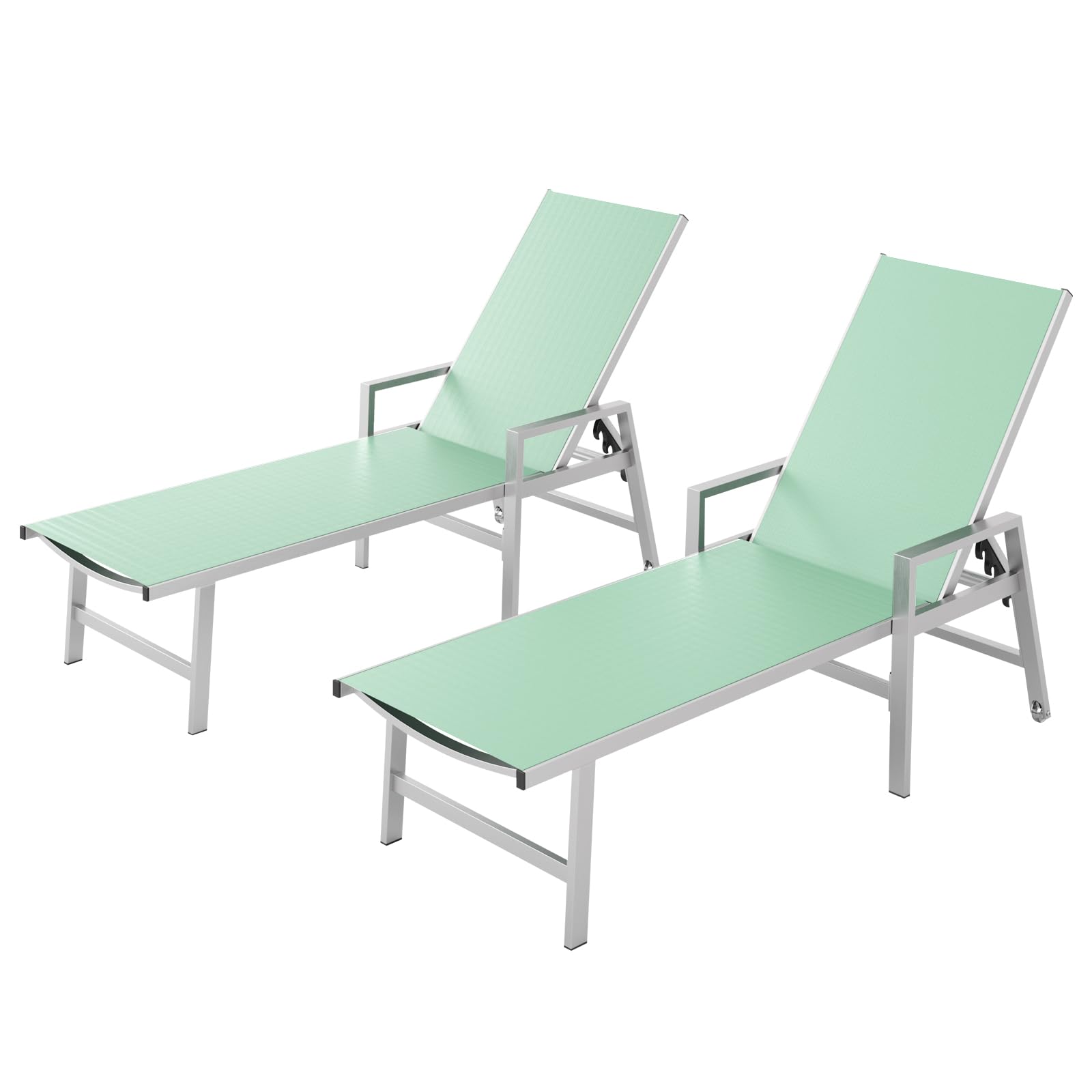 Vexwalx Patio Chaise Lounge Outdoor with Wheels&Armrests, Aluminum Pool Lounge Chairs 5-Position Adjustable Recliner, Sun Beach Lounge Chairs for Poolside, Patio, Deck, Yard, White