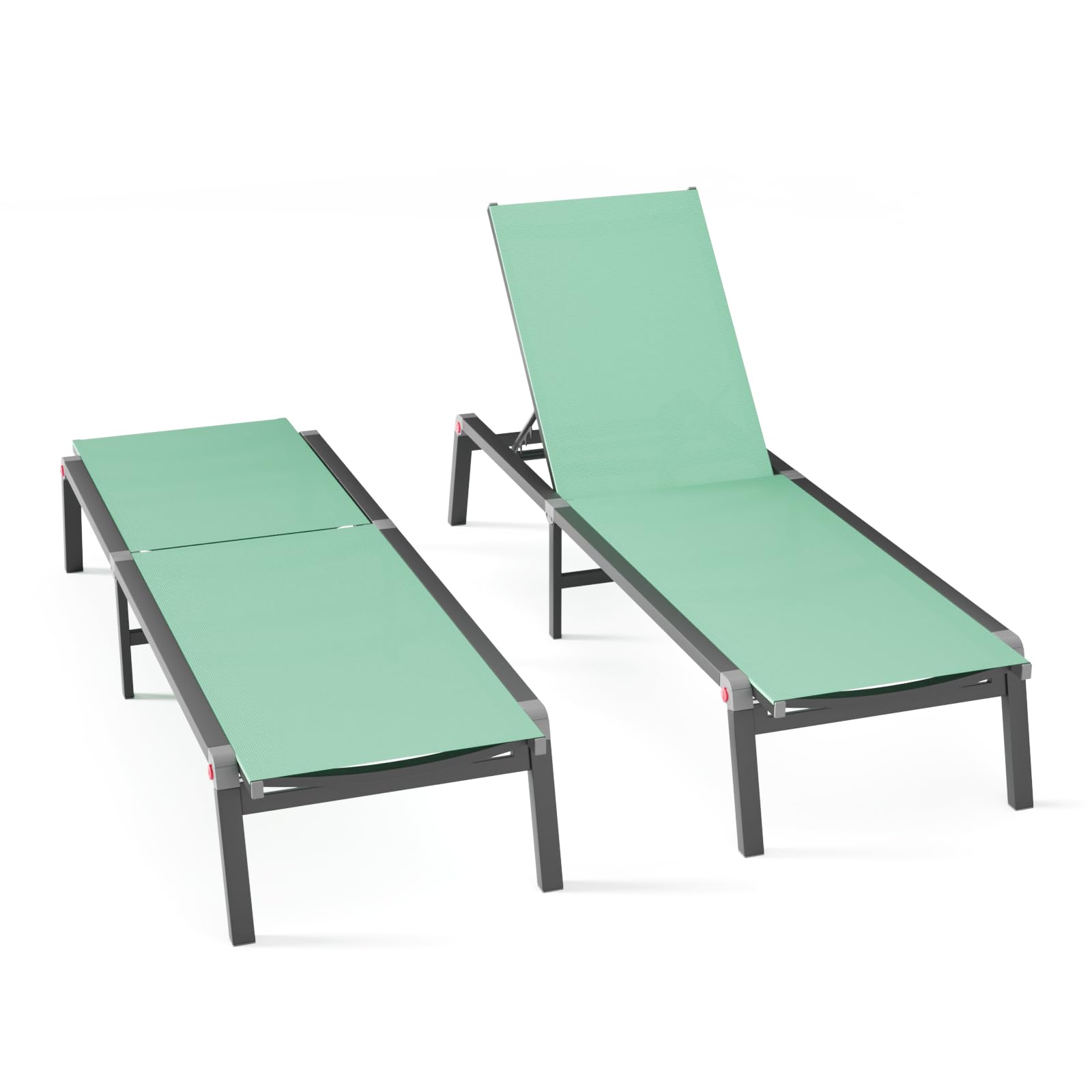 Aluminum Chaise Foldable Patio Lounge Chair Outdoor, Metal Deck Lounger Adjustable 5-Position Recliner Pool Chase Breathable Full Flat Outside Sun Tanning Chairs for Beach/Poolside/Lawn(Grey, 1 Pack)