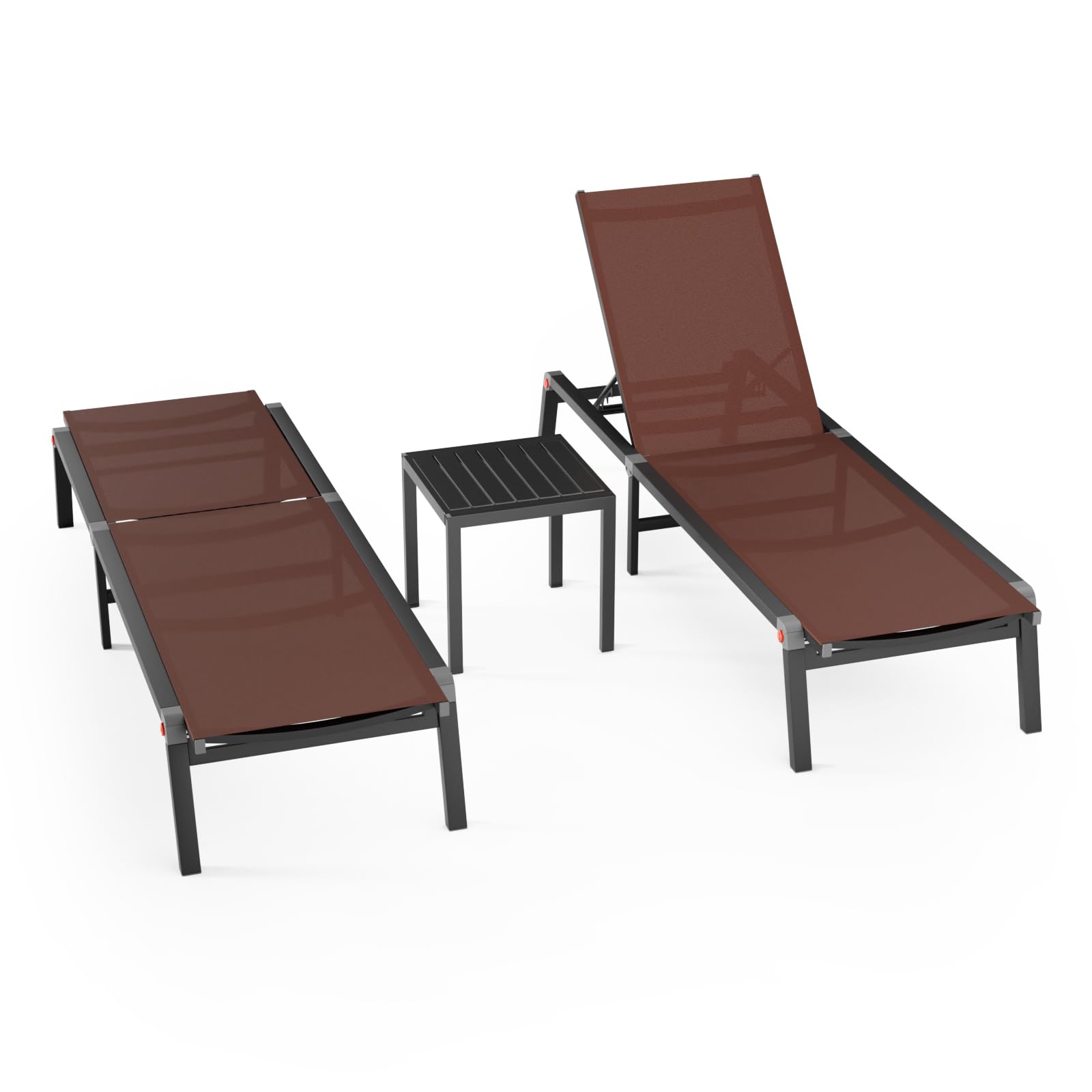 Aluminum Chaise Foldable Patio Lounge Chair Outdoor, Metal Deck Lounger Adjustable 5-Position Recliner Pool Chase Breathable Full Flat Outside Sun Tanning Chairs for Beach/Poolside/Lawn(Grey, 1 Pack)