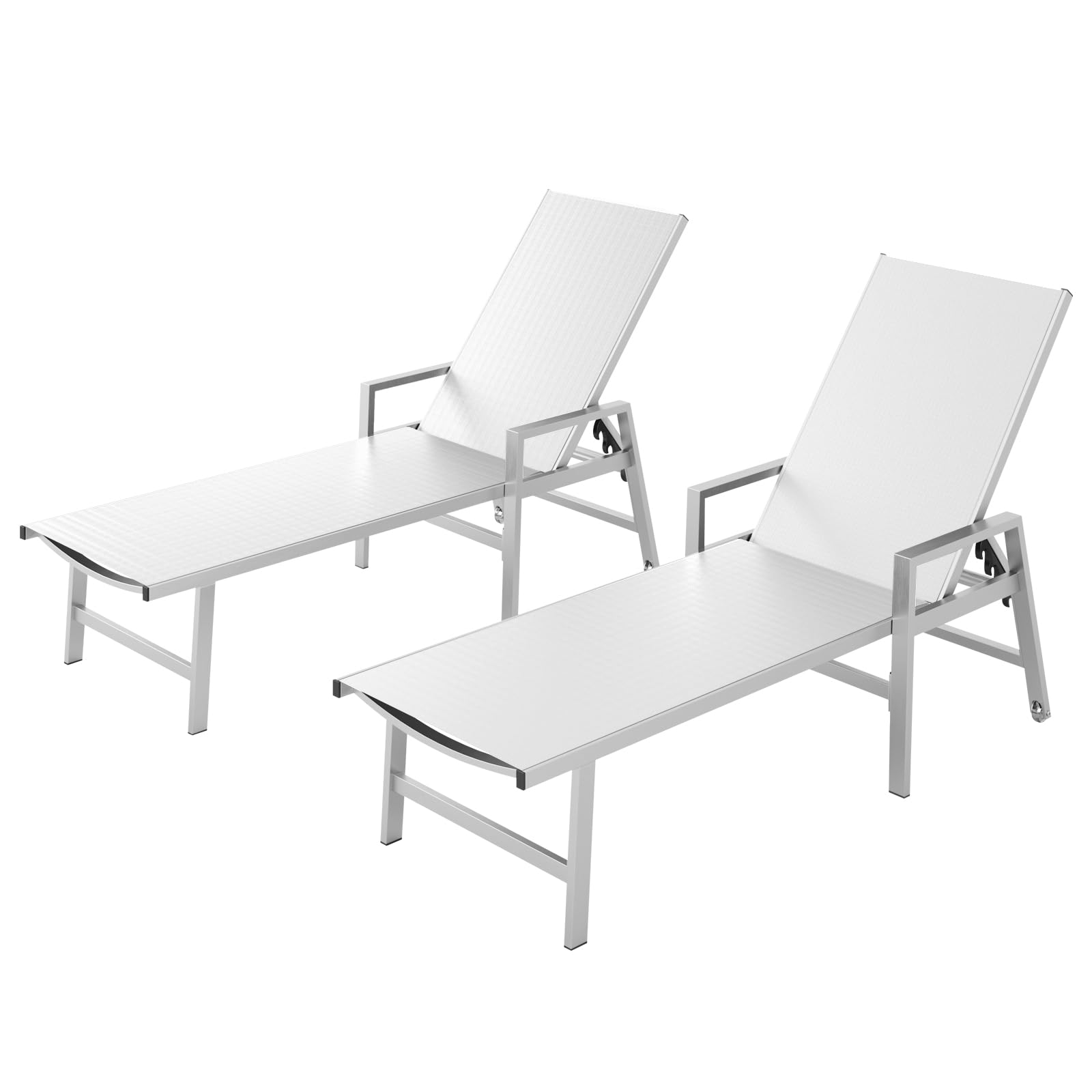 Vexwalx Patio Chaise Lounge Outdoor with Wheels&Armrests, Aluminum Pool Lounge Chairs 5-Position Adjustable Recliner, Sun Beach Lounge Chairs for Poolside, Patio, Deck, Yard, White