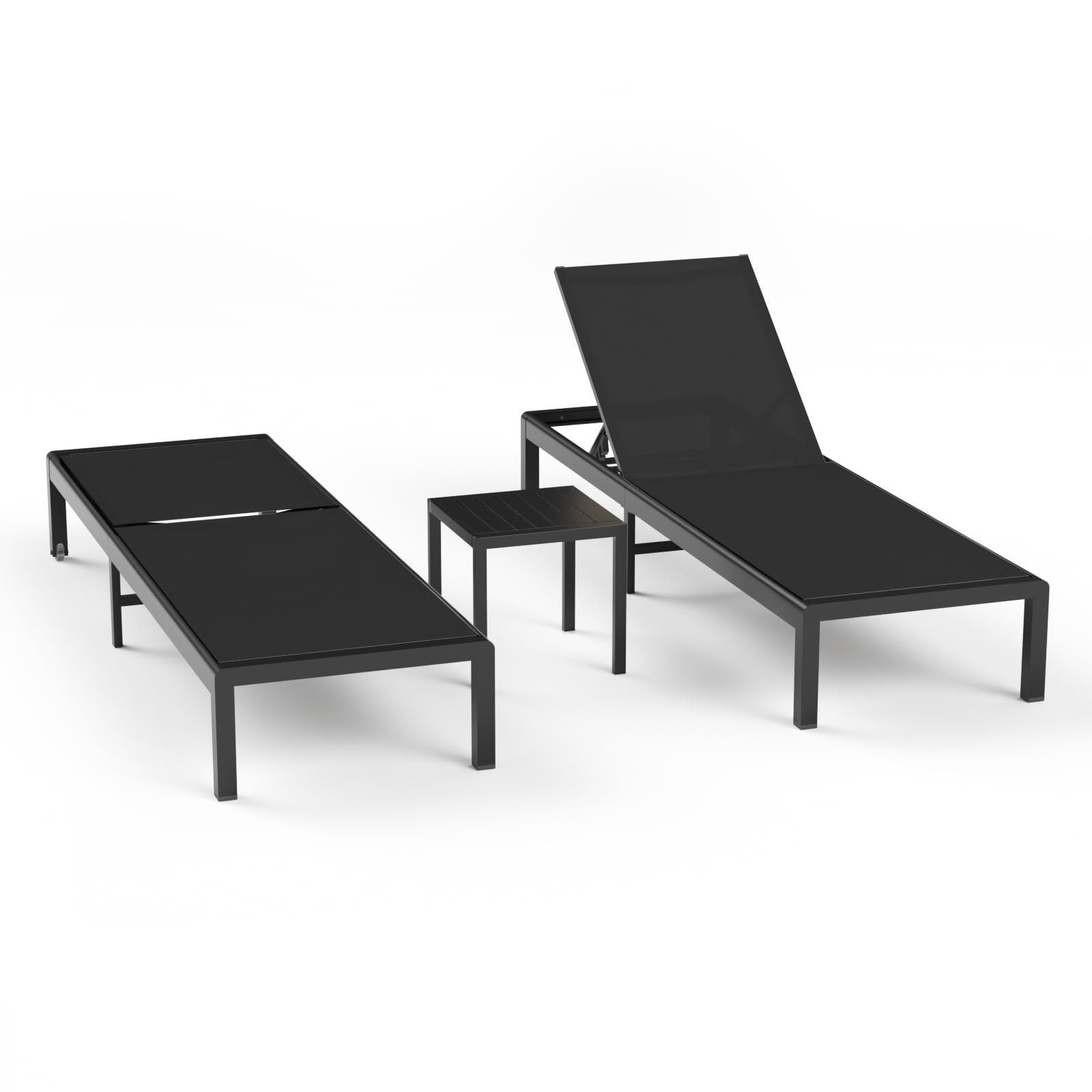 Aluminum Lounge Chairs Outdoor Chaise Furniture,2 Sets Patio Metal Deck Lounger Adjustable 5-Position Poolside Chase Recliner with Wheels for Beach,Coffee Table, (Black, 1 Chair)