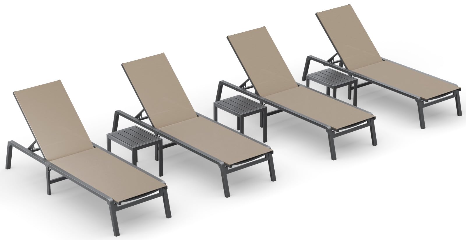 Aluminum Chaise Lounge Ourdoor - Foldable & Assemble Free Outdoor Lounge Chair with 5 Adjustable Backrest, Patio Lounge Chair for Outside Poolside Beach Pool, Khaki