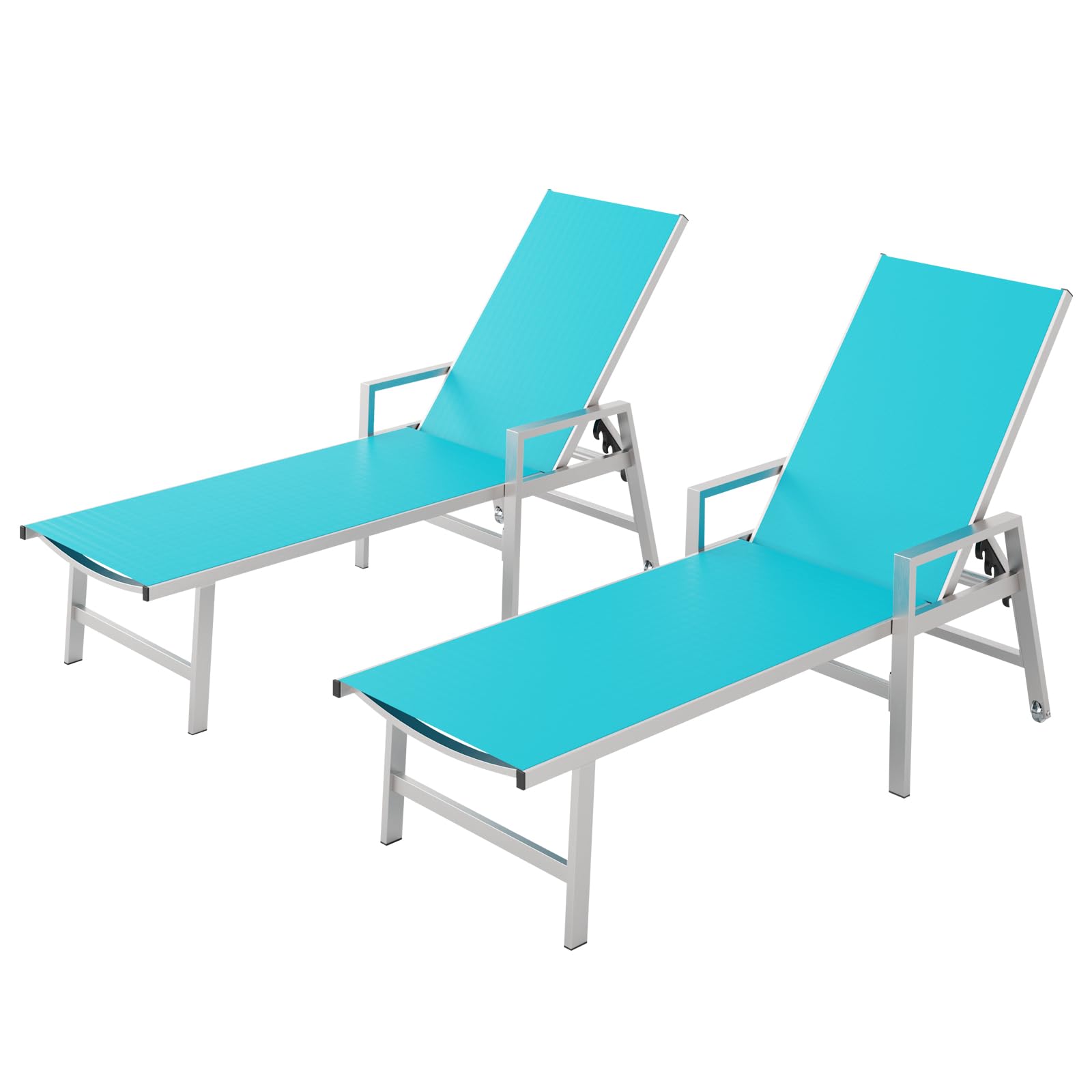 Vexwalx Patio Chaise Lounge Outdoor with Wheels&Armrests, Aluminum Pool Lounge Chairs 5-Position Adjustable Recliner, Sun Beach Lounge Chairs for Poolside, Patio, Deck, Yard, White