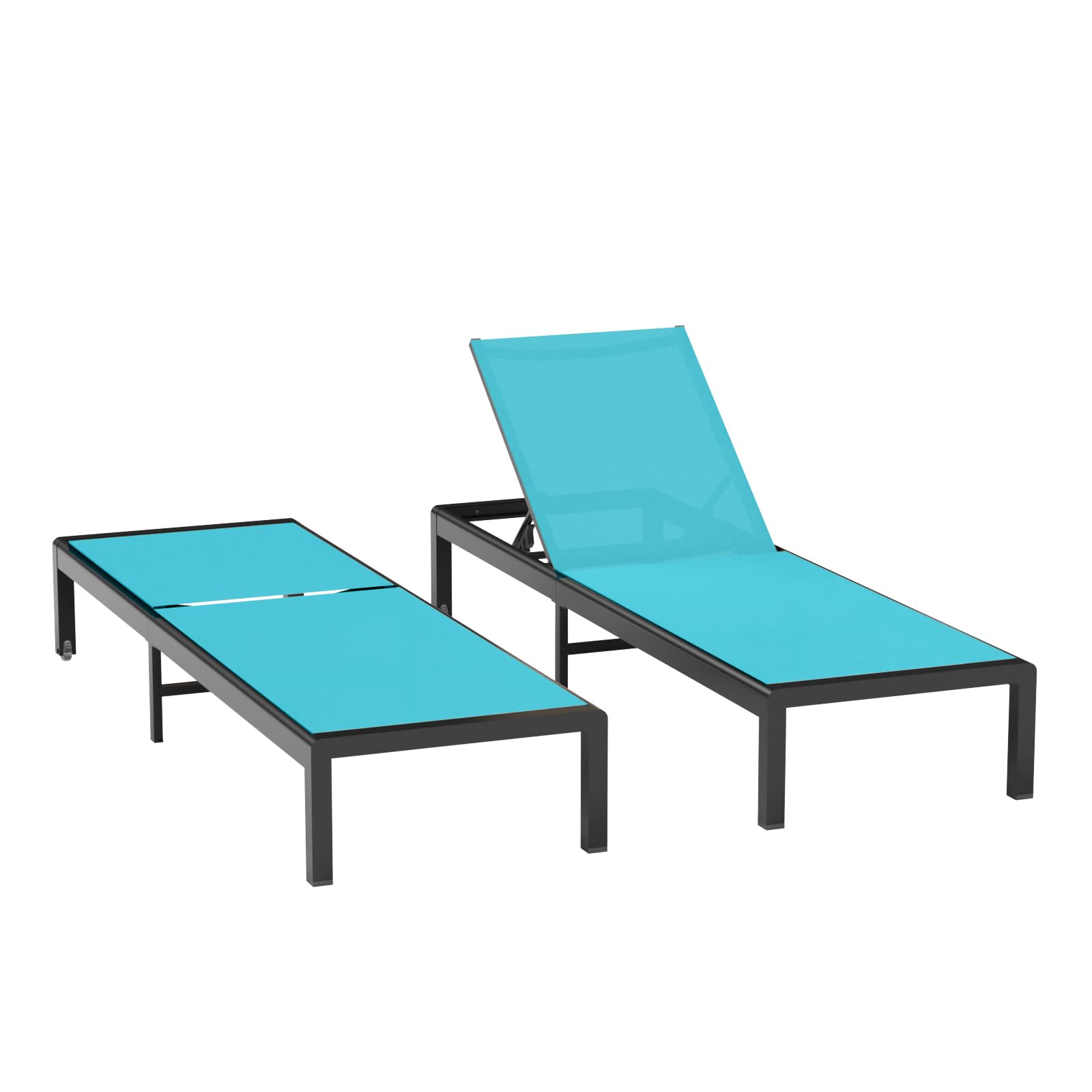 Aluminum Lounge Chairs Outdoor Chaise Furniture,2 Sets Patio Metal Deck Lounger Adjustable 5-Position Poolside Chase Recliner with Wheels for Beach,Coffee Table, (Black, 1 Chair)