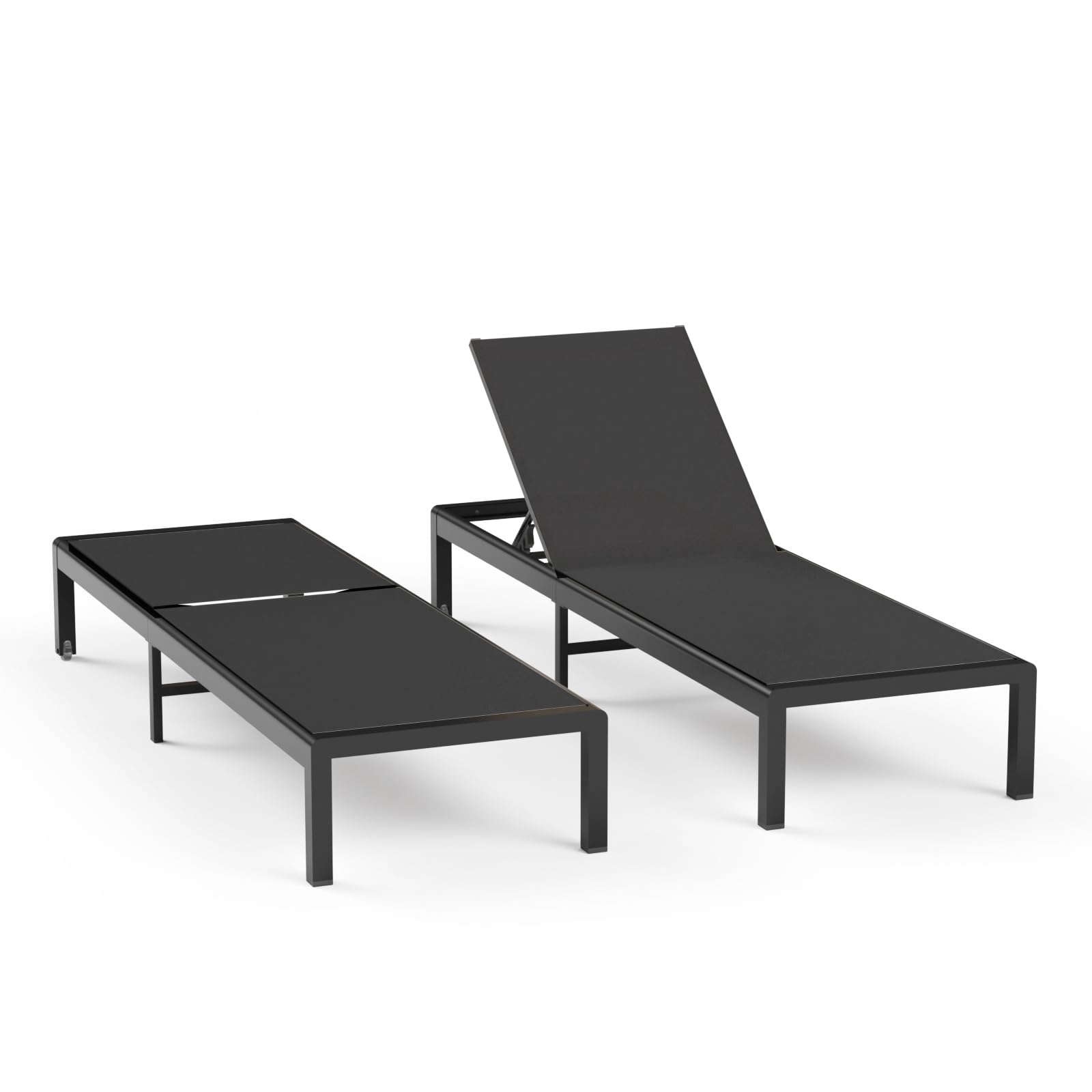 Aluminum Lounge Chairs Outdoor Chaise Furniture,2 Sets Patio Metal Deck Lounger Adjustable 5-Position Poolside Chase Recliner with Wheels for Beach,Coffee Table, (Black, 1 Chair)