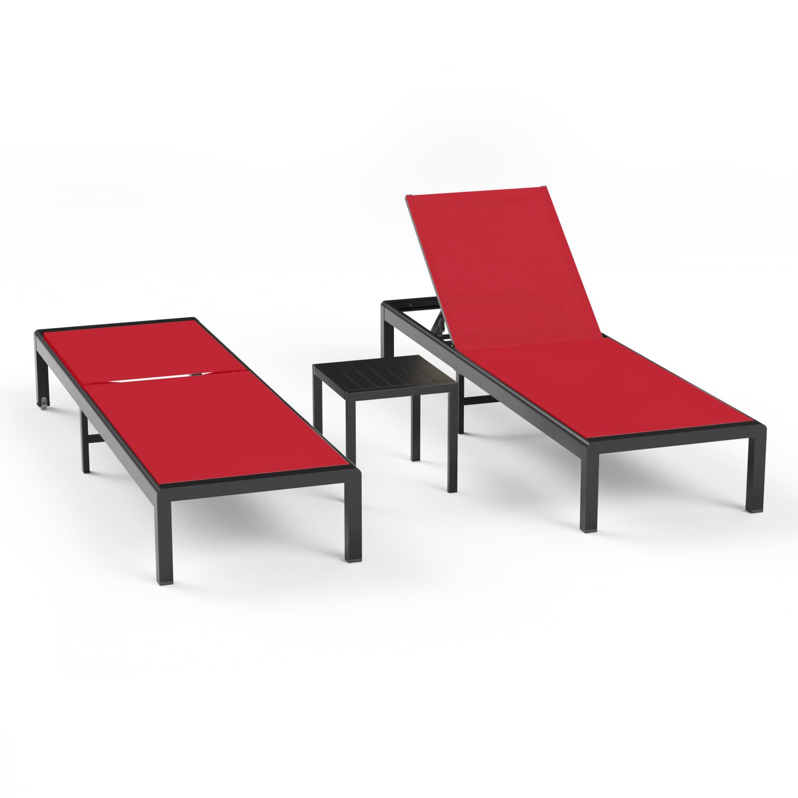 Aluminum Lounge Chairs Outdoor Chaise Furniture,2 Sets Patio Metal Deck Lounger Adjustable 5-Position Poolside Chase Recliner with Wheels for Beach,Coffee Table, (Black, 1 Chair)