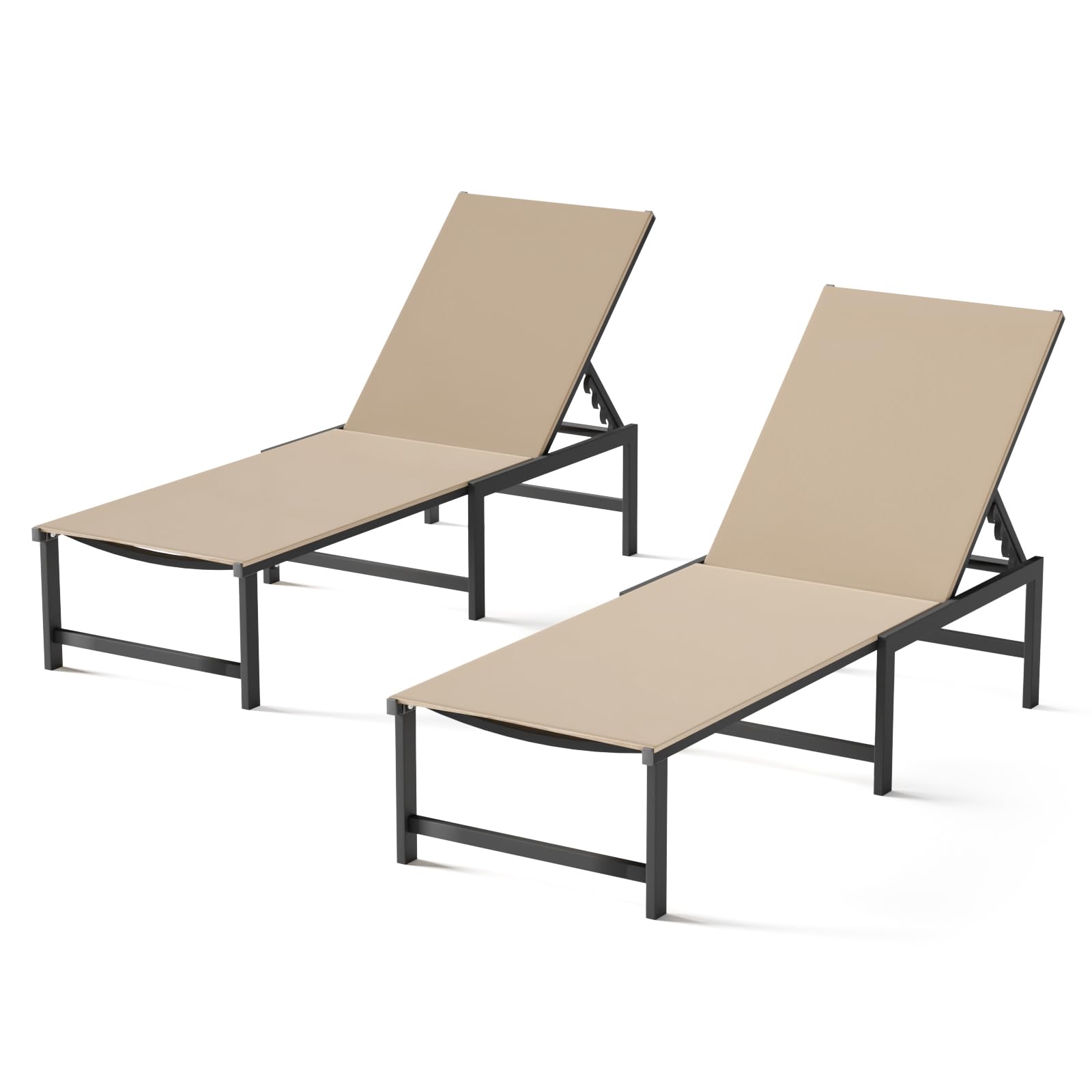 Chaise Lounge Chair Outdoor,Aluminum Patio Lounge Chairs,Lounge Chairs with 5 Adjustable Backrest for Outside Beach Lawn and Backyard,Black
