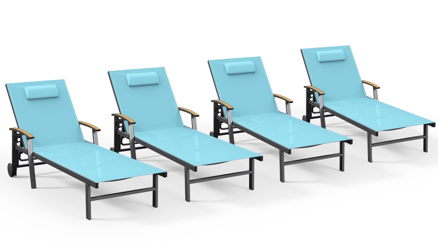 Ciokea Outdoor Lounge Chair with Pillow, 5-Position Aluminum Chaise Lounge with Wheels & Armrests, 400 lbs Heavy Duty Patio Pool Chair for Deck, Backyard, Beach & Poolside, Grey