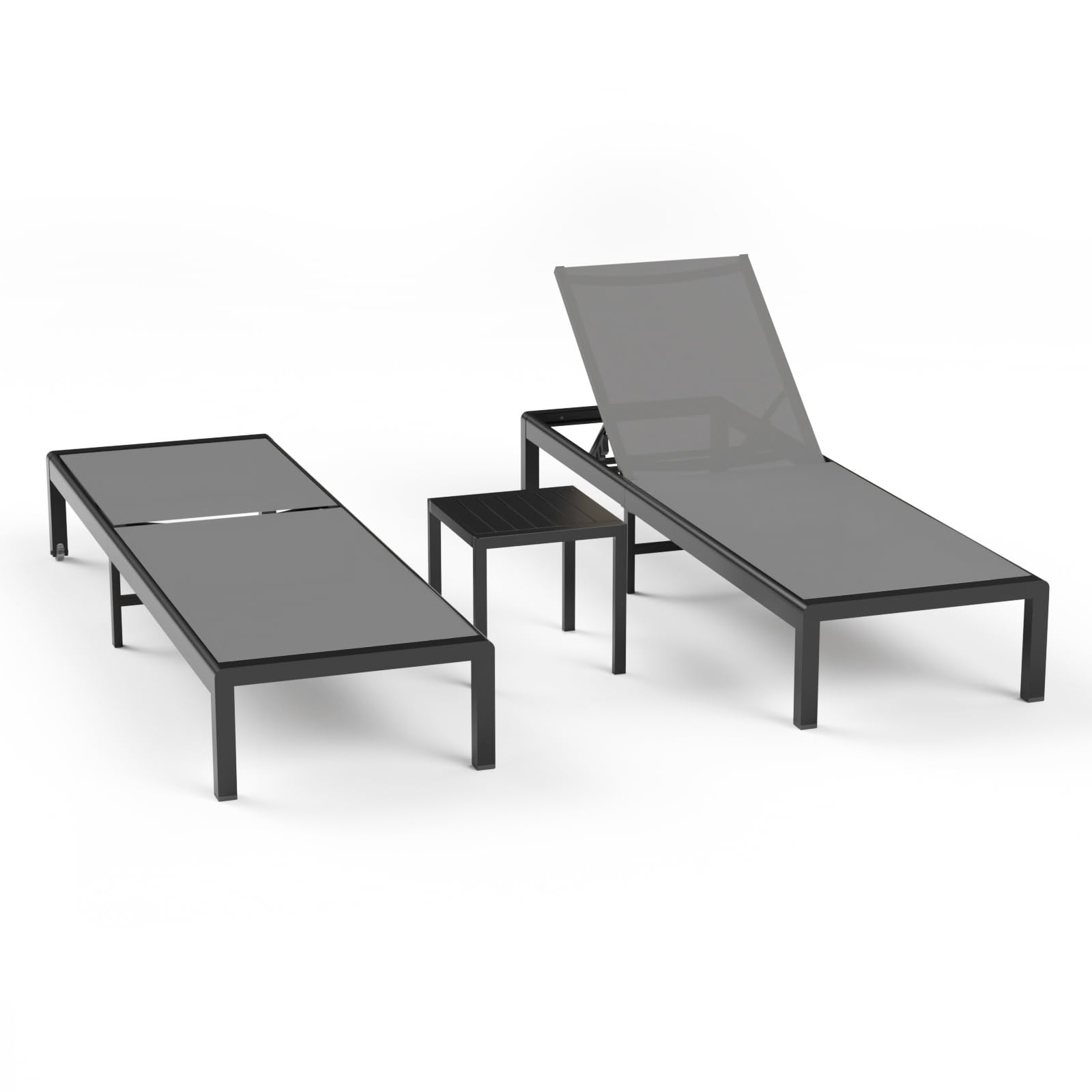 Aluminum Lounge Chairs Outdoor Chaise Furniture,2 Sets Patio Metal Deck Lounger Adjustable 5-Position Poolside Chase Recliner with Wheels for Beach,Coffee Table, (Black, 1 Chair)