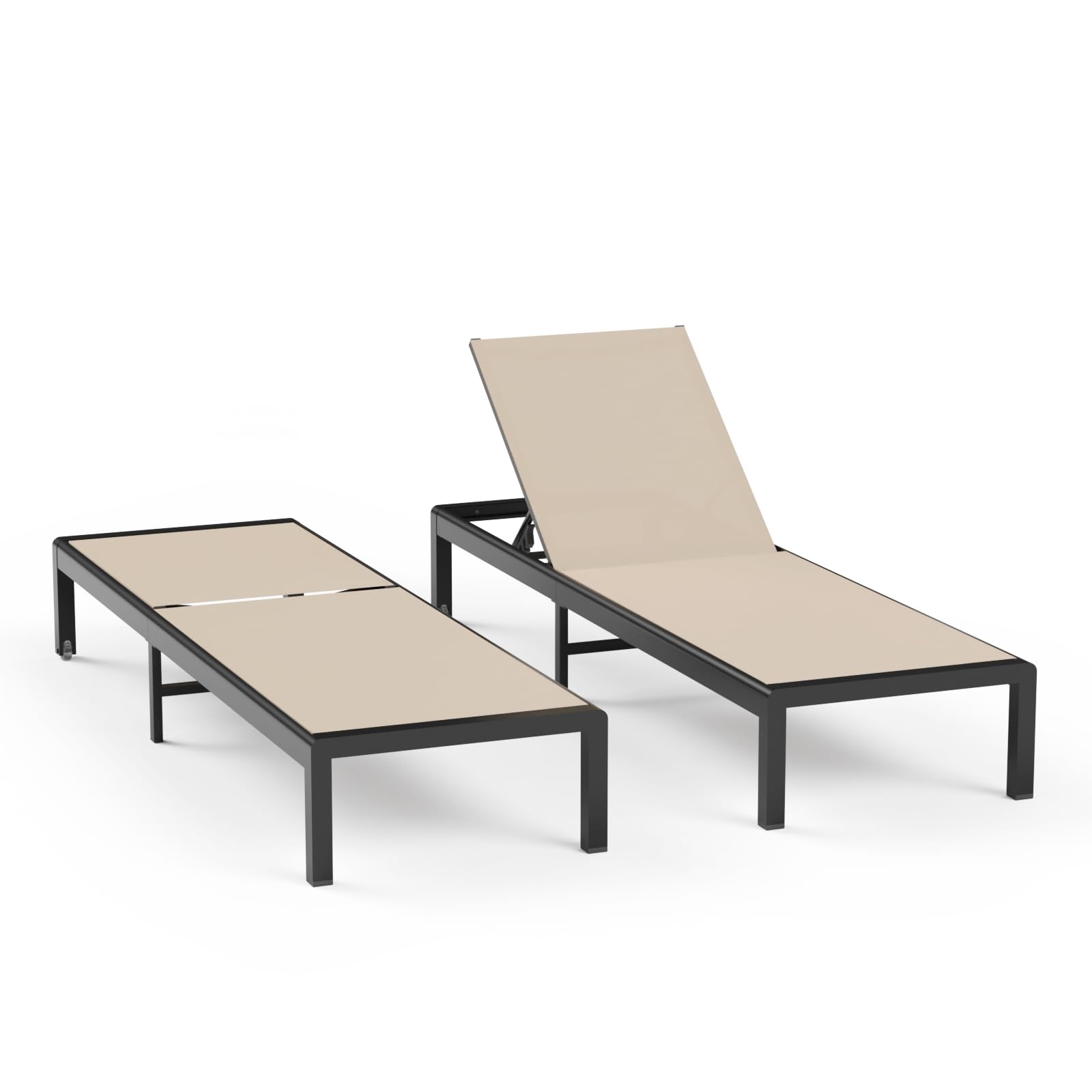 Aluminum Lounge Chairs Outdoor Chaise Furniture,2 Sets Patio Metal Deck Lounger Adjustable 5-Position Poolside Chase Recliner with Wheels for Beach,Coffee Table, (Black, 1 Chair)