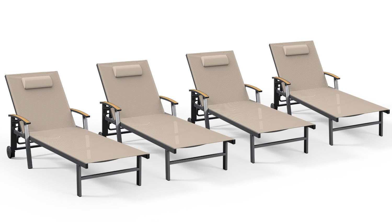 Ciokea Outdoor Lounge Chair with Pillow, 5-Position Aluminum Chaise Lounge with Wheels & Armrests, 400 lbs Heavy Duty Patio Pool Chair for Deck, Backyard, Beach & Poolside, Grey