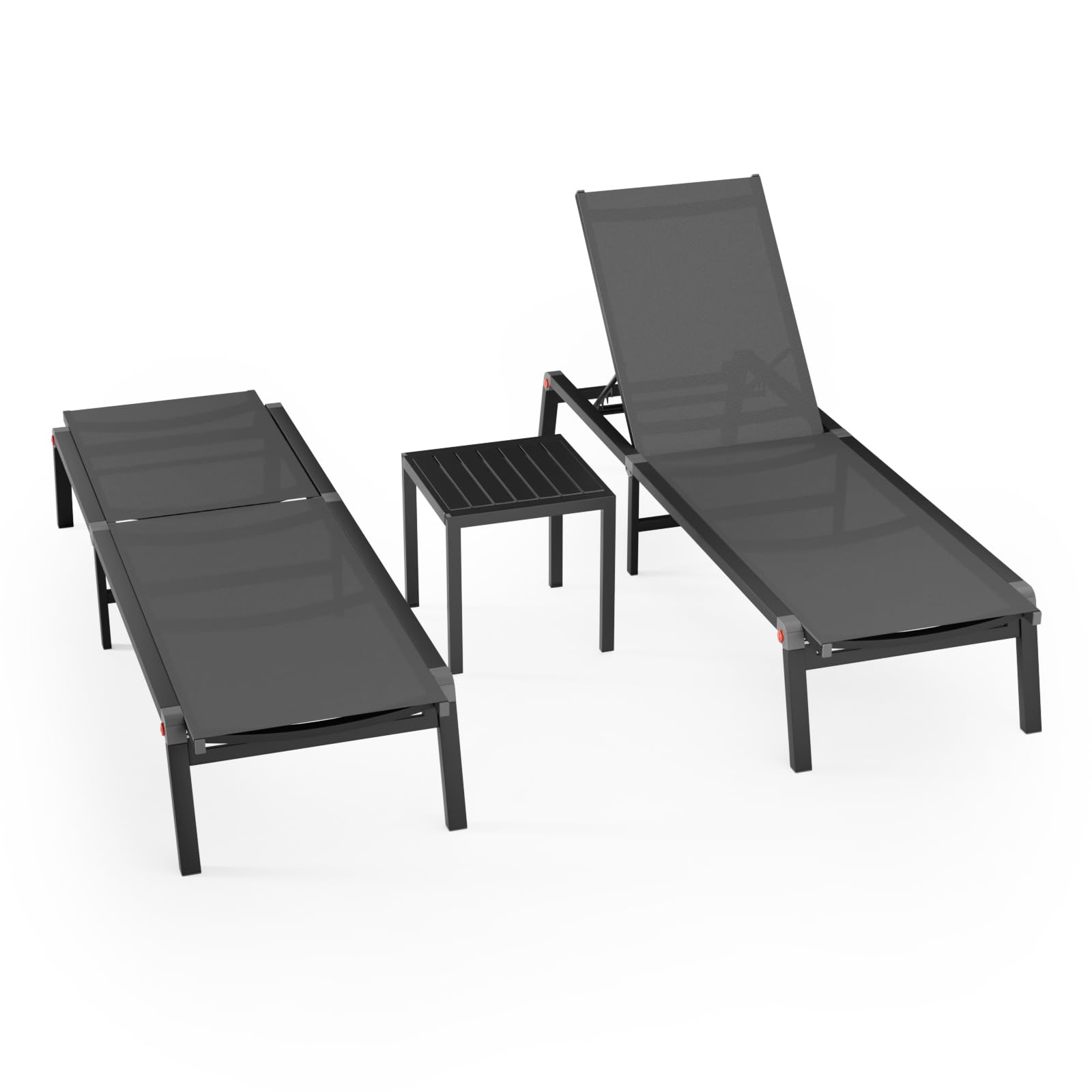 Aluminum Chaise Foldable Patio Lounge Chair Outdoor, Metal Deck Lounger Adjustable 5-Position Recliner Pool Chase Breathable Full Flat Outside Sun Tanning Chairs for Beach/Poolside/Lawn(Grey, 1 Pack)