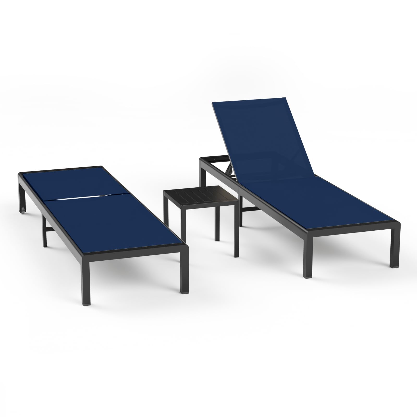 Aluminum Lounge Chairs Outdoor Chaise Furniture,2 Sets Patio Metal Deck Lounger Adjustable 5-Position Poolside Chase Recliner with Wheels for Beach,Coffee Table, (Black, 1 Chair)