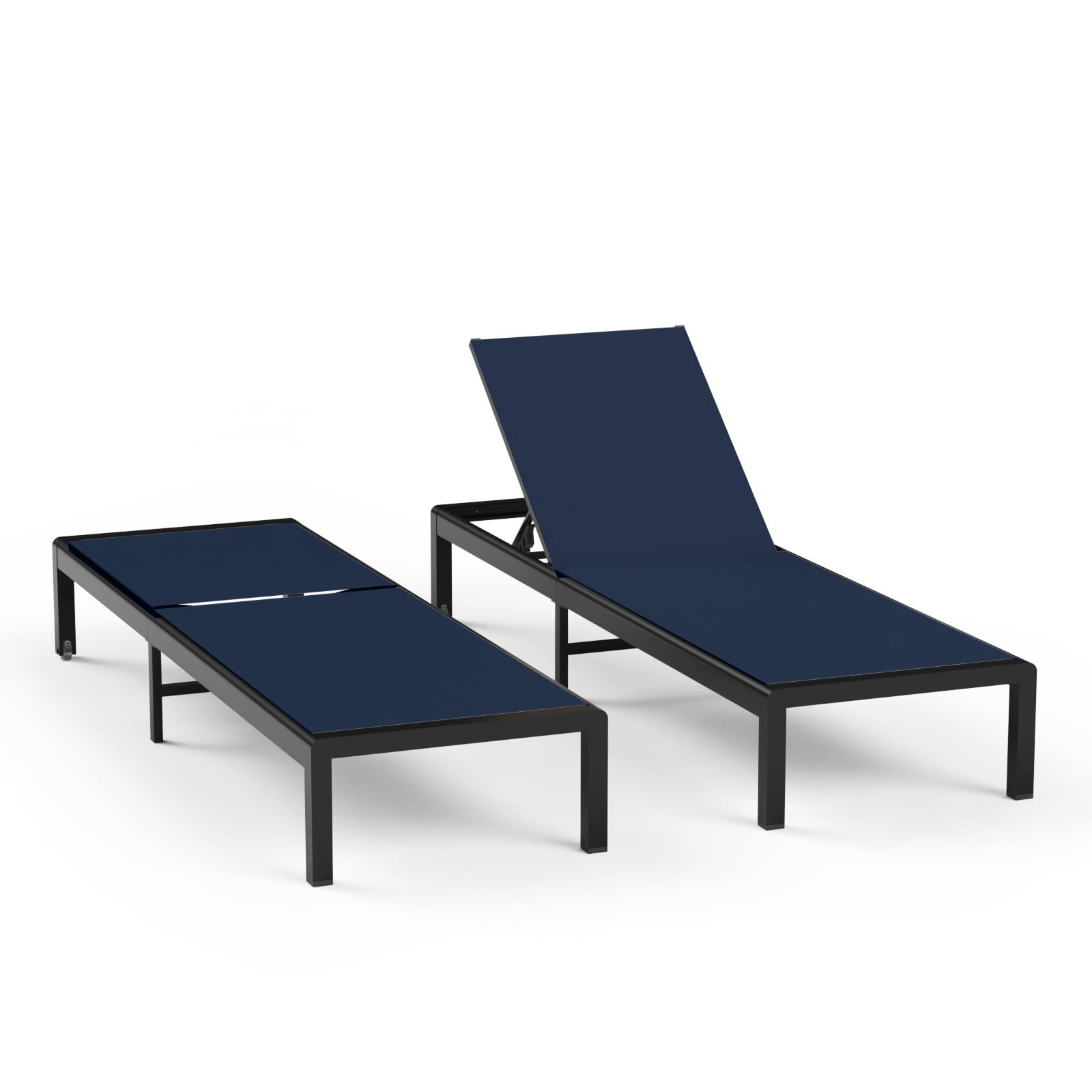 Aluminum Lounge Chairs Outdoor Chaise Furniture,2 Sets Patio Metal Deck Lounger Adjustable 5-Position Poolside Chase Recliner with Wheels for Beach,Coffee Table, (Black, 1 Chair)