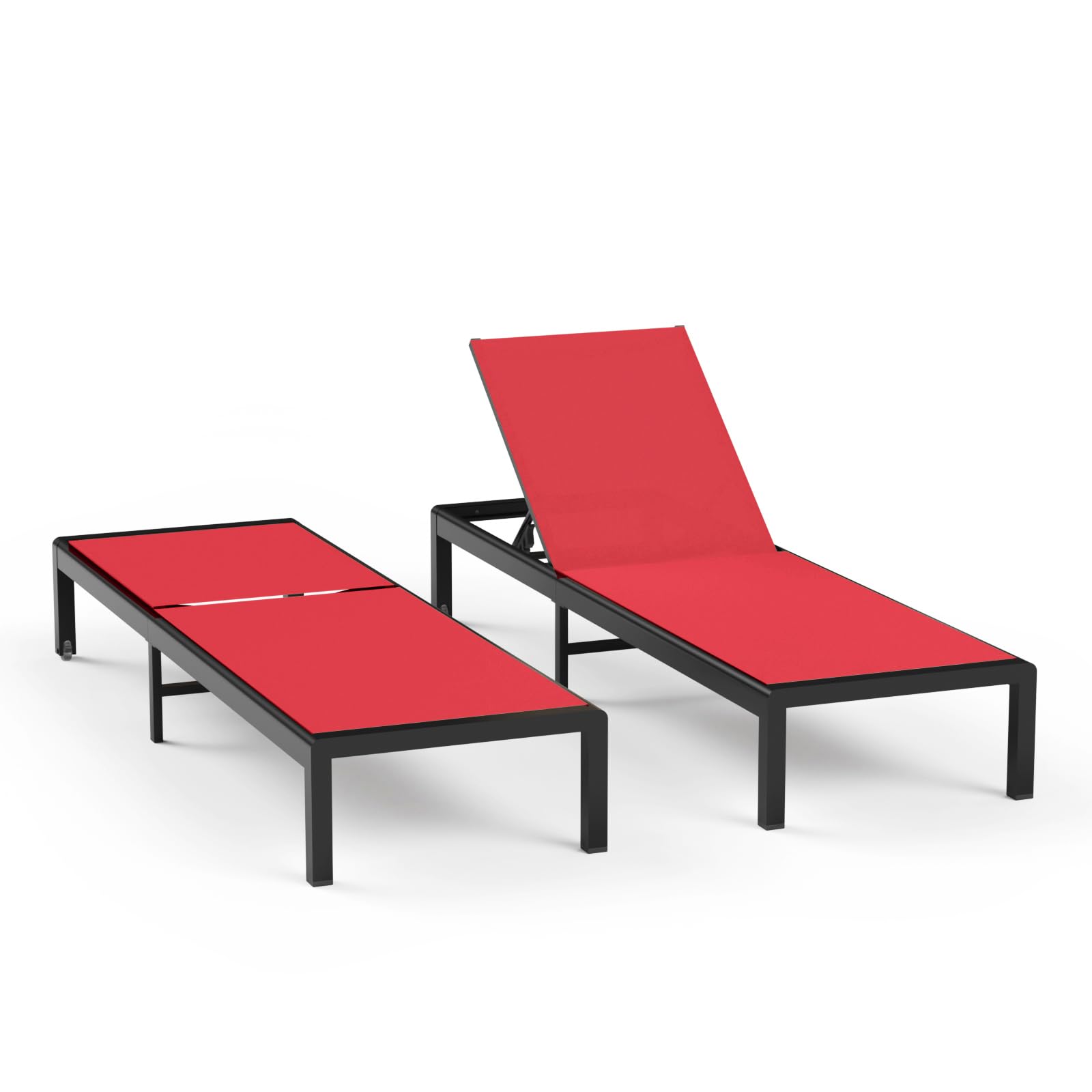 Aluminum Lounge Chairs Outdoor Chaise Furniture,2 Sets Patio Metal Deck Lounger Adjustable 5-Position Poolside Chase Recliner with Wheels for Beach,Coffee Table, (Black, 1 Chair)