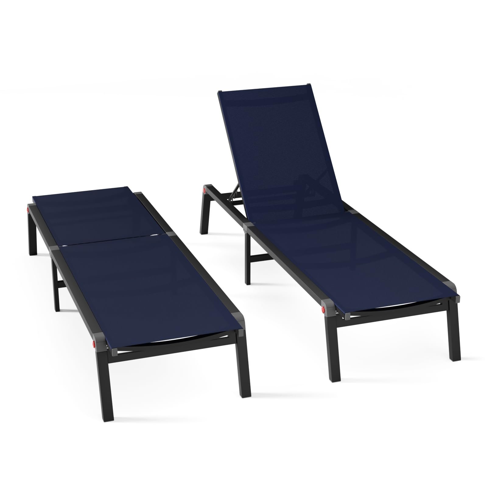 Aluminum Chaise Foldable Patio Lounge Chair Outdoor, Metal Deck Lounger Adjustable 5-Position Recliner Pool Chase Breathable Full Flat Outside Sun Tanning Chairs for Beach/Poolside/Lawn(Grey, 1 Pack)