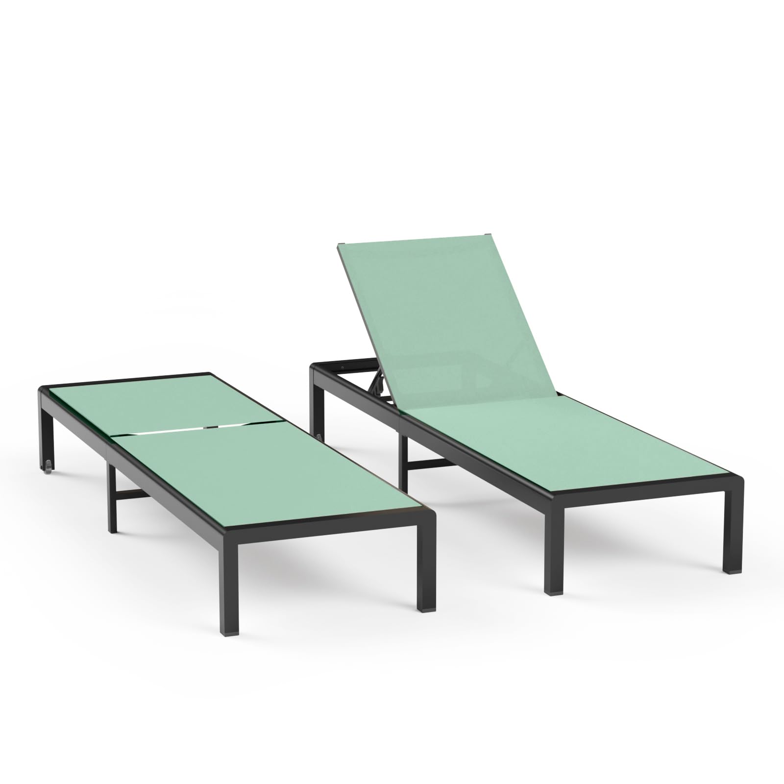 Aluminum Lounge Chairs Outdoor Chaise Furniture,2 Sets Patio Metal Deck Lounger Adjustable 5-Position Poolside Chase Recliner with Wheels for Beach,Coffee Table, (Black, 1 Chair)