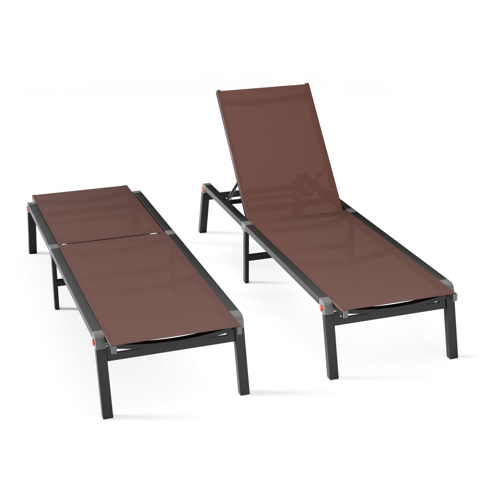 Aluminum Chaise Foldable Patio Lounge Chair Outdoor, Metal Deck Lounger Adjustable 5-Position Recliner Pool Chase Breathable Full Flat Outside Sun Tanning Chairs for Beach/Poolside/Lawn(Grey, 1 Pack)