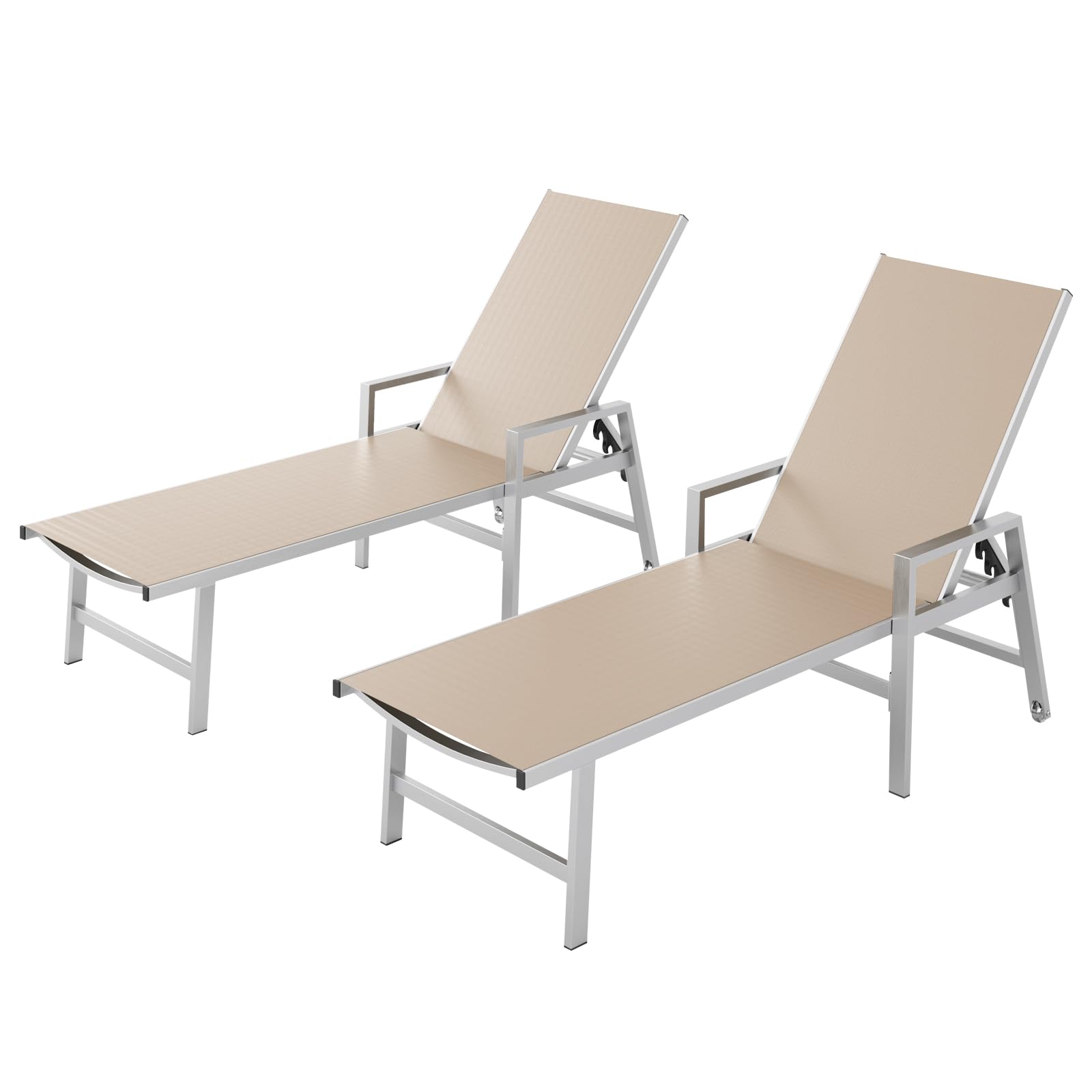 Vexwalx Patio Chaise Lounge Outdoor with Wheels&Armrests, Aluminum Pool Lounge Chairs 5-Position Adjustable Recliner, Sun Beach Lounge Chairs for Poolside, Patio, Deck, Yard, White