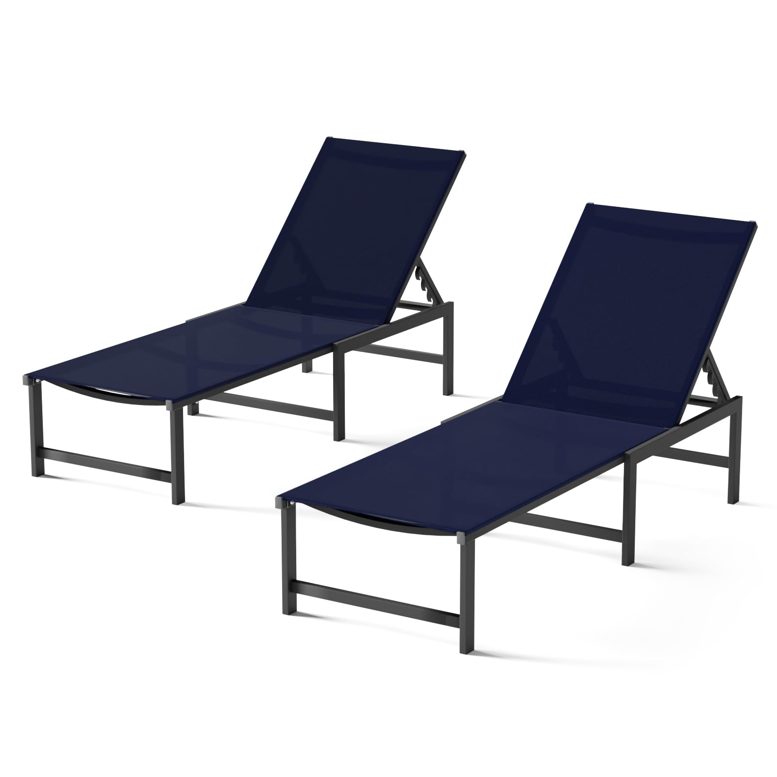 Chaise Lounge Chair Outdoor,Aluminum Patio Lounge Chairs,Lounge Chairs with 5 Adjustable Backrest for Outside Beach Lawn and Backyard,Black