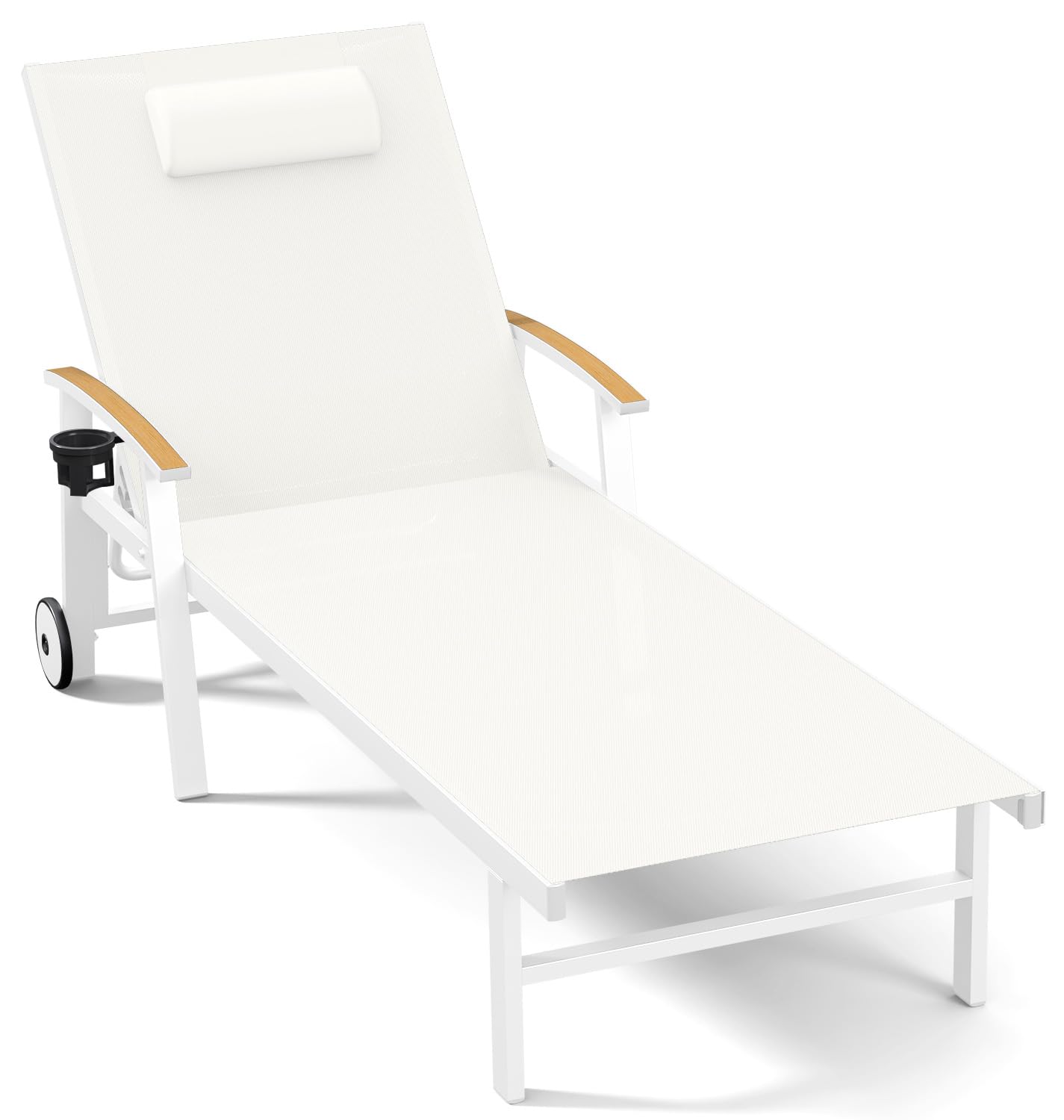 Ciokea Outdoor Lounge Chair with Pillow, 5-Position Aluminum Chaise Lounge with Wheels & Armrests, 400 lbs Heavy Duty Patio Pool Chair for Deck, Backyard, Beach & Poolside, Grey