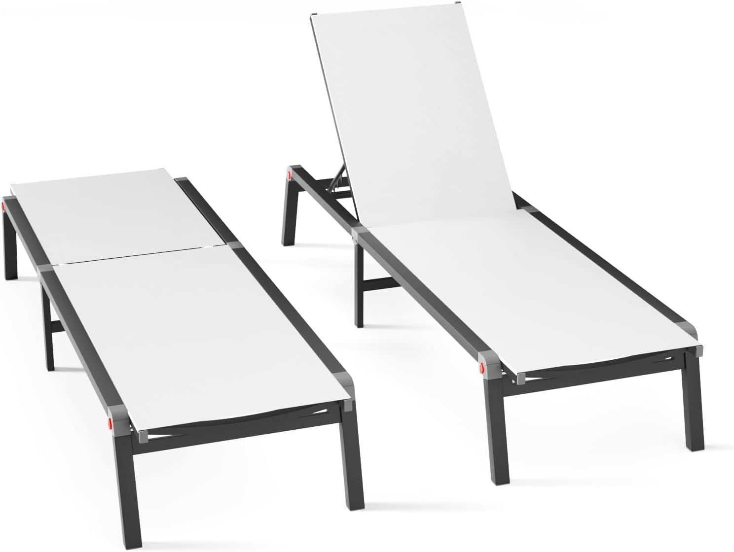 Aluminum Chaise Foldable Patio Lounge Chair Outdoor, Metal Deck Lounger Adjustable 5-Position Recliner Pool Chase Breathable Full Flat Outside Sun Tanning Chairs for Beach/Poolside/Lawn(Grey, 1 Pack)