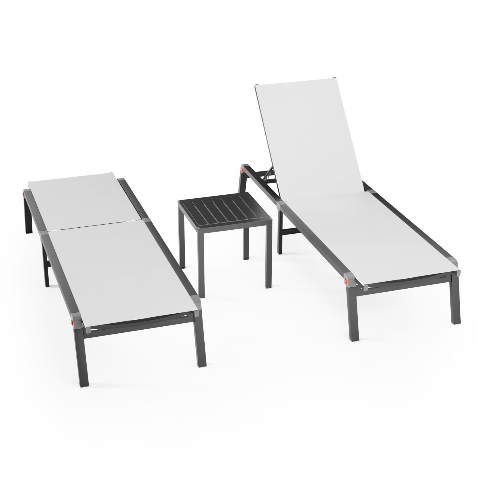 Aluminum Chaise Foldable Patio Lounge Chair Outdoor, Metal Deck Lounger Adjustable 5-Position Recliner Pool Chase Breathable Full Flat Outside Sun Tanning Chairs for Beach/Poolside/Lawn(Grey, 1 Pack)
