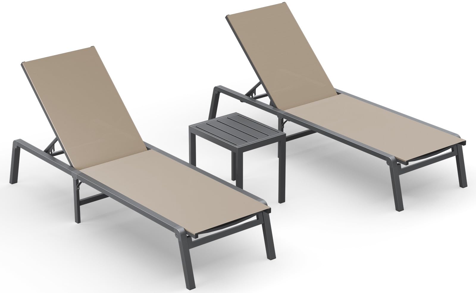 Aluminum Chaise Lounge Ourdoor - Foldable & Assemble Free Outdoor Lounge Chair with 5 Adjustable Backrest, Patio Lounge Chair for Outside Poolside Beach Pool, Khaki