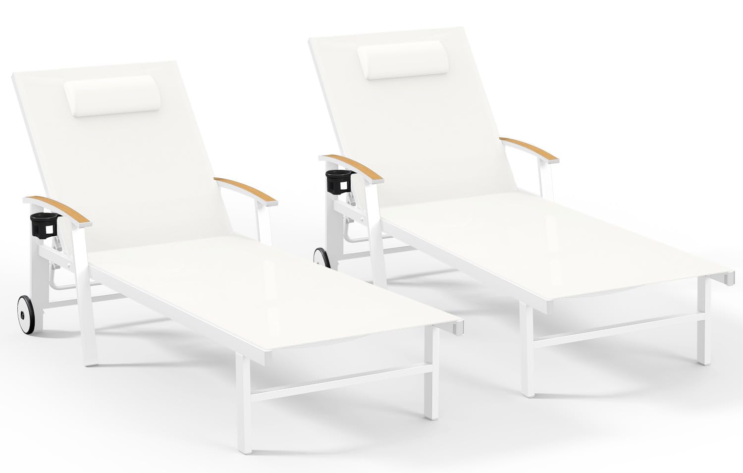 Ciokea Outdoor Lounge Chair with Pillow, 5-Position Aluminum Chaise Lounge with Wheels & Armrests, 400 lbs Heavy Duty Patio Pool Chair for Deck, Backyard, Beach & Poolside, Grey