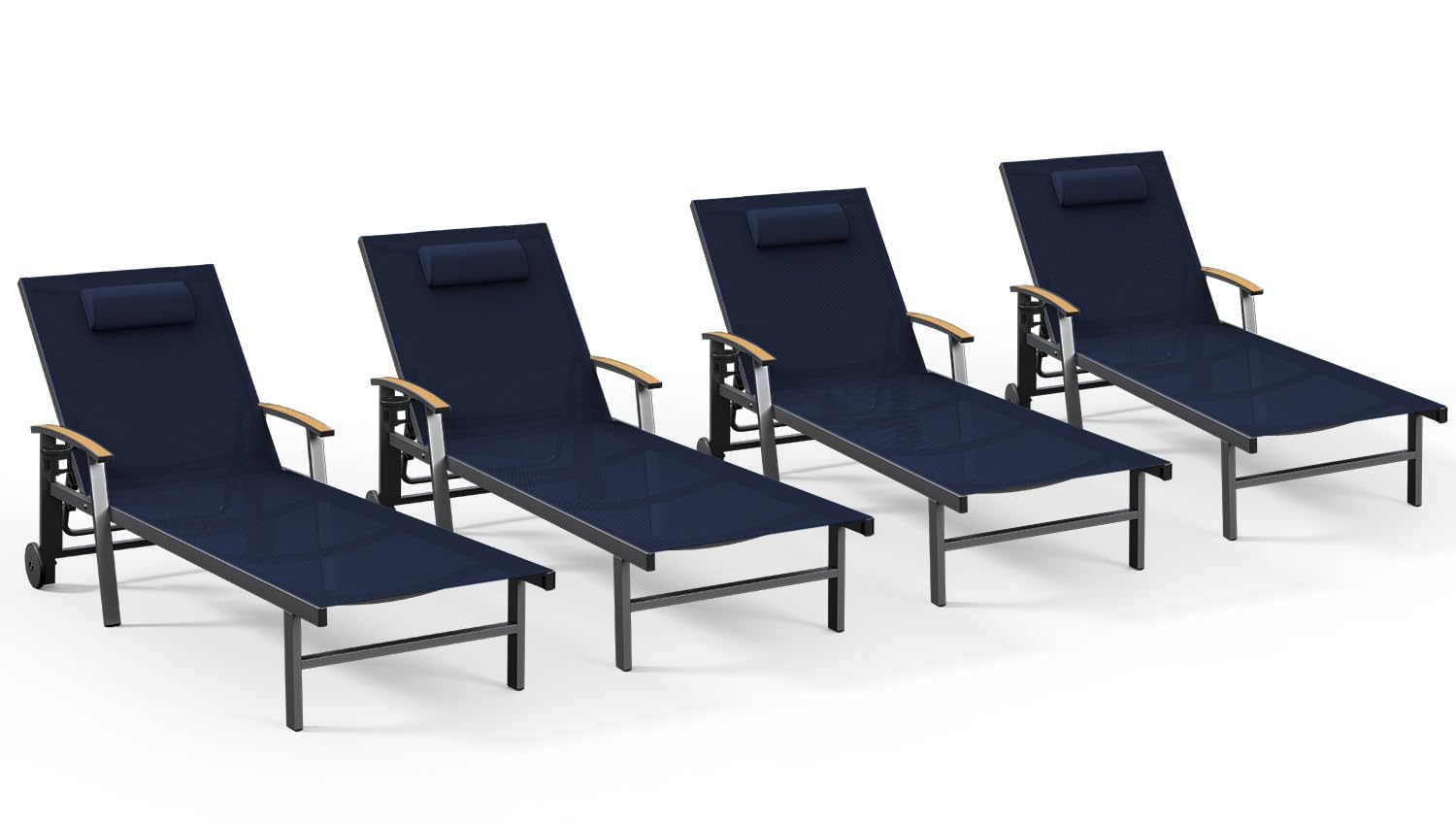 Ciokea Outdoor Lounge Chair with Pillow, 5-Position Aluminum Chaise Lounge with Wheels & Armrests, 400 lbs Heavy Duty Patio Pool Chair for Deck, Backyard, Beach & Poolside, Grey
