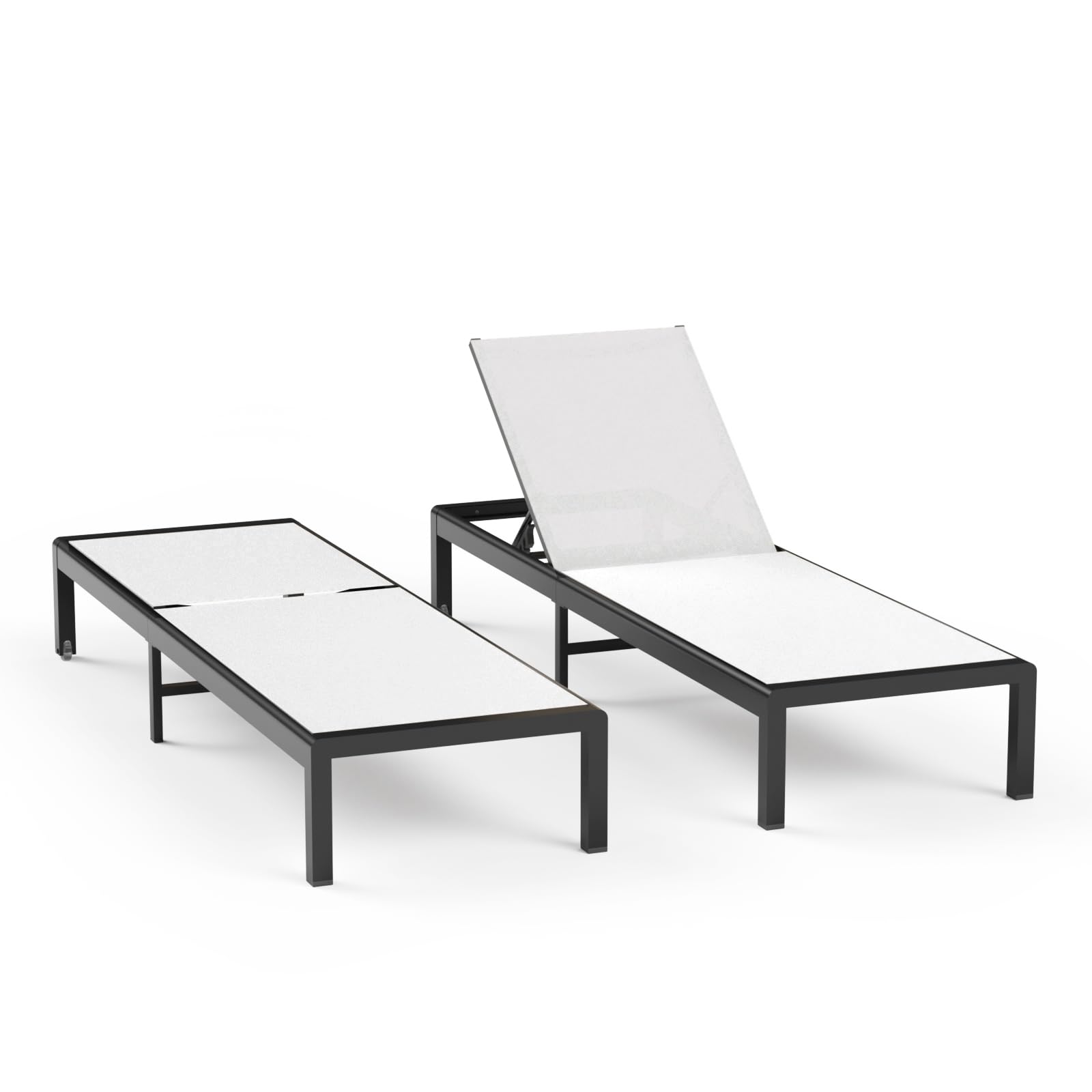 Aluminum Lounge Chairs Outdoor Chaise Furniture,2 Sets Patio Metal Deck Lounger Adjustable 5-Position Poolside Chase Recliner with Wheels for Beach,Coffee Table, (Black, 1 Chair)