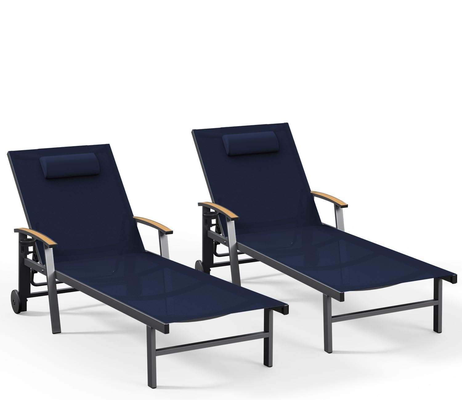Ciokea Outdoor Lounge Chair with Pillow, 5-Position Aluminum Chaise Lounge with Wheels & Armrests, 400 lbs Heavy Duty Patio Pool Chair for Deck, Backyard, Beach & Poolside, Grey