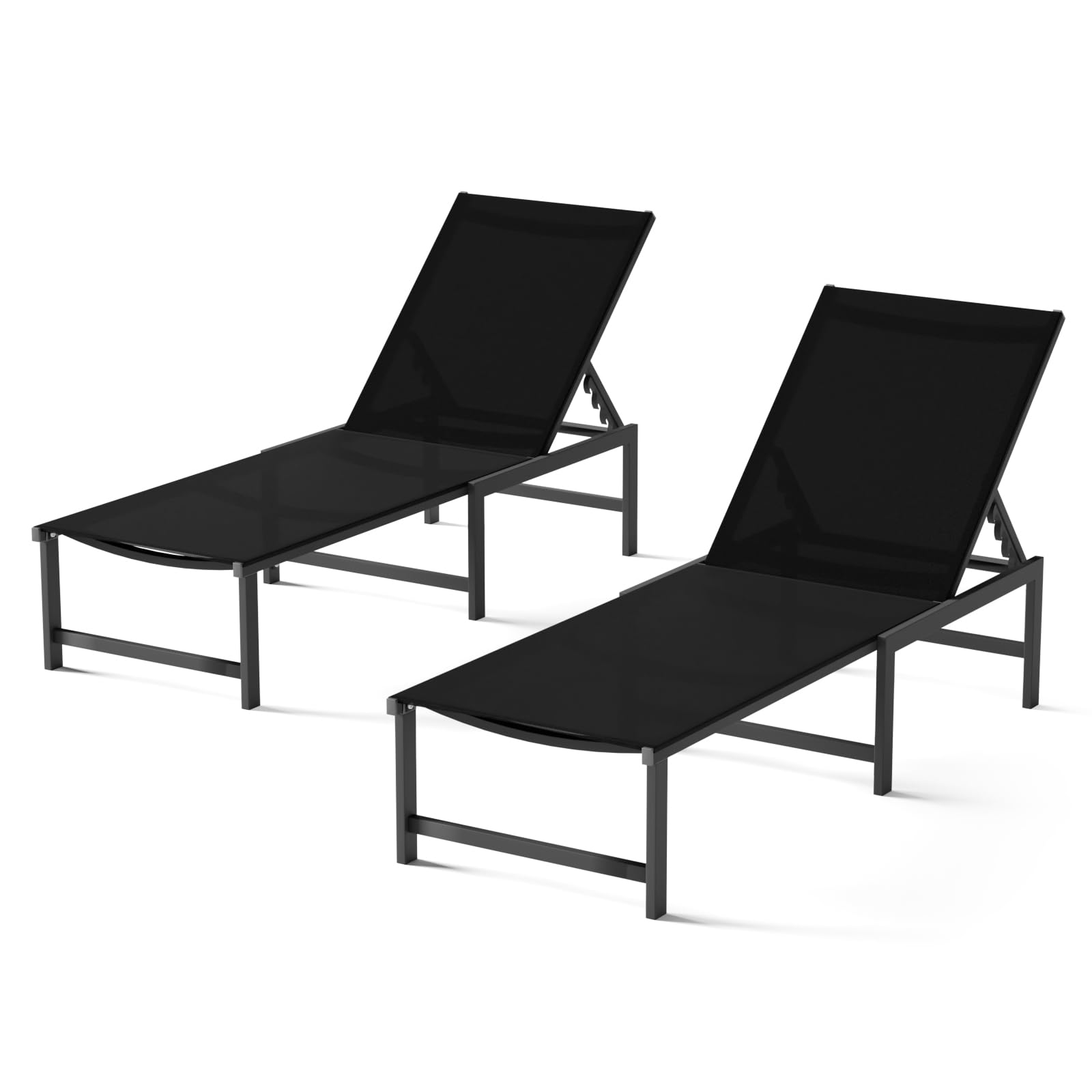 Chaise Lounge Chair Outdoor,Aluminum Patio Lounge Chairs,Lounge Chairs with 5 Adjustable Backrest for Outside Beach Lawn and Backyard,Black
