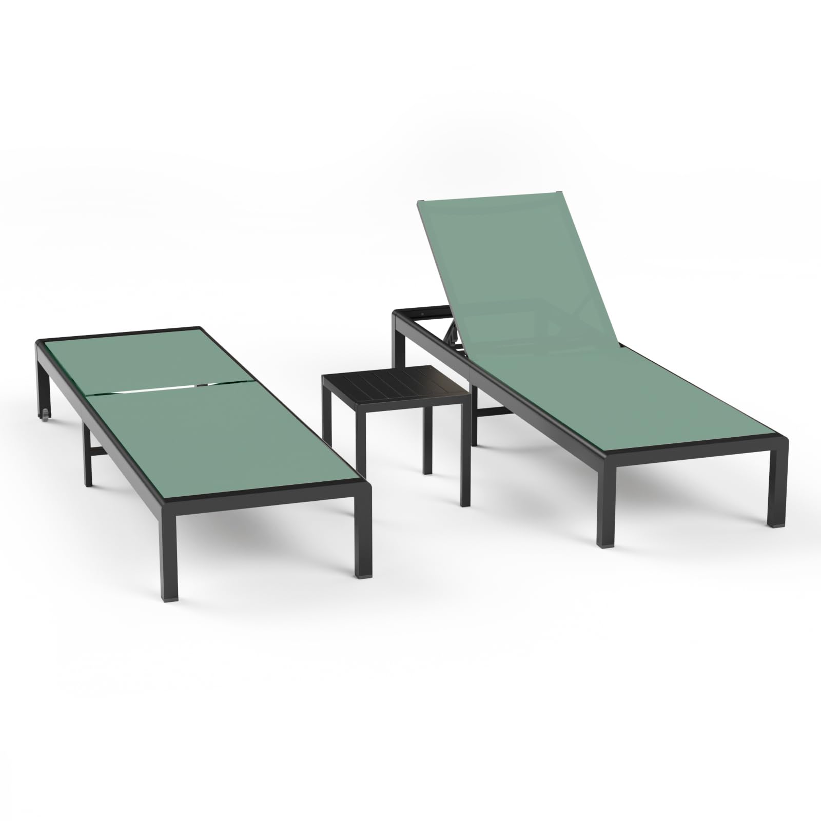 Aluminum Lounge Chairs Outdoor Chaise Furniture,2 Sets Patio Metal Deck Lounger Adjustable 5-Position Poolside Chase Recliner with Wheels for Beach,Coffee Table, (Black, 1 Chair)