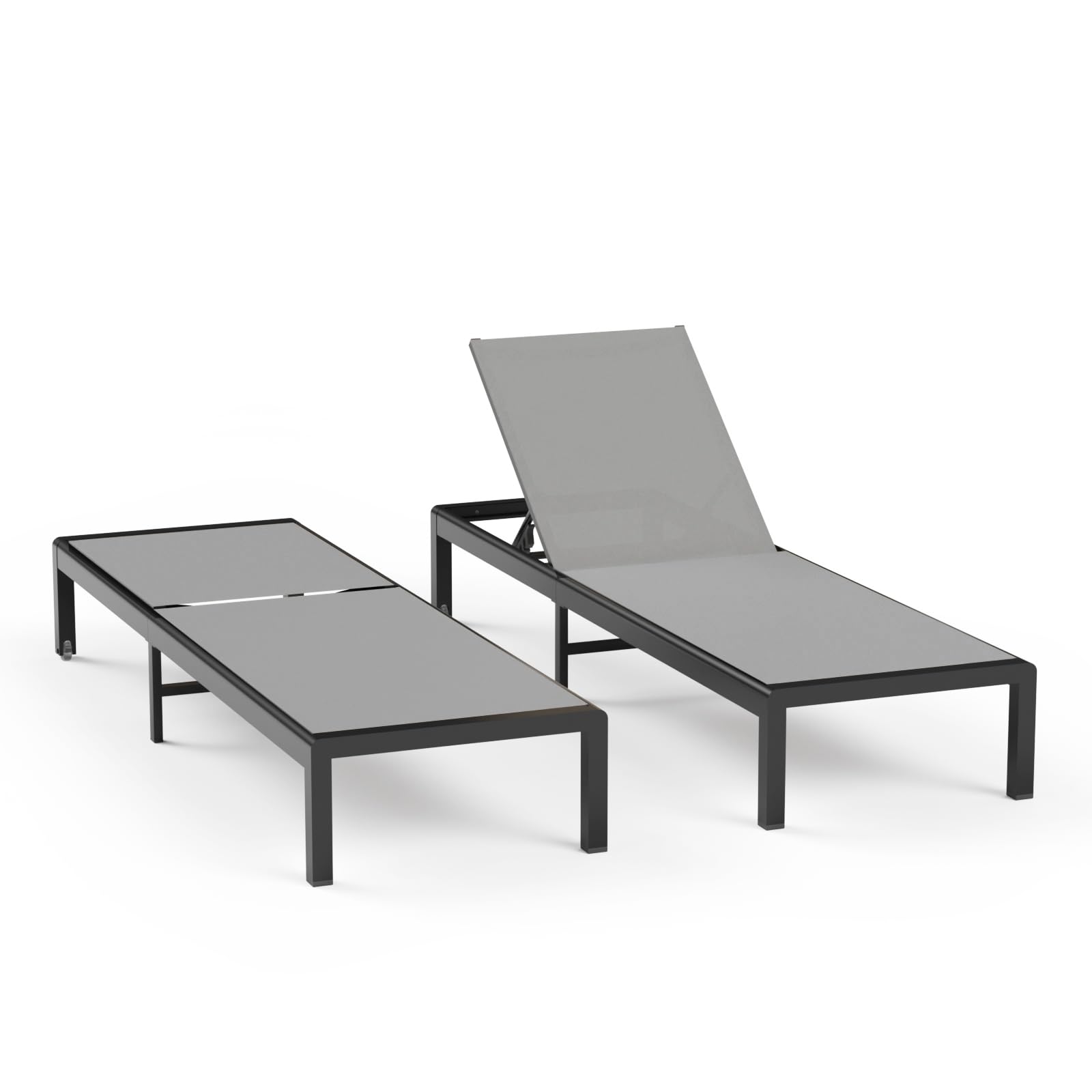 Aluminum Lounge Chairs Outdoor Chaise Furniture,2 Sets Patio Metal Deck Lounger Adjustable 5-Position Poolside Chase Recliner with Wheels for Beach,Coffee Table, (Black, 1 Chair)