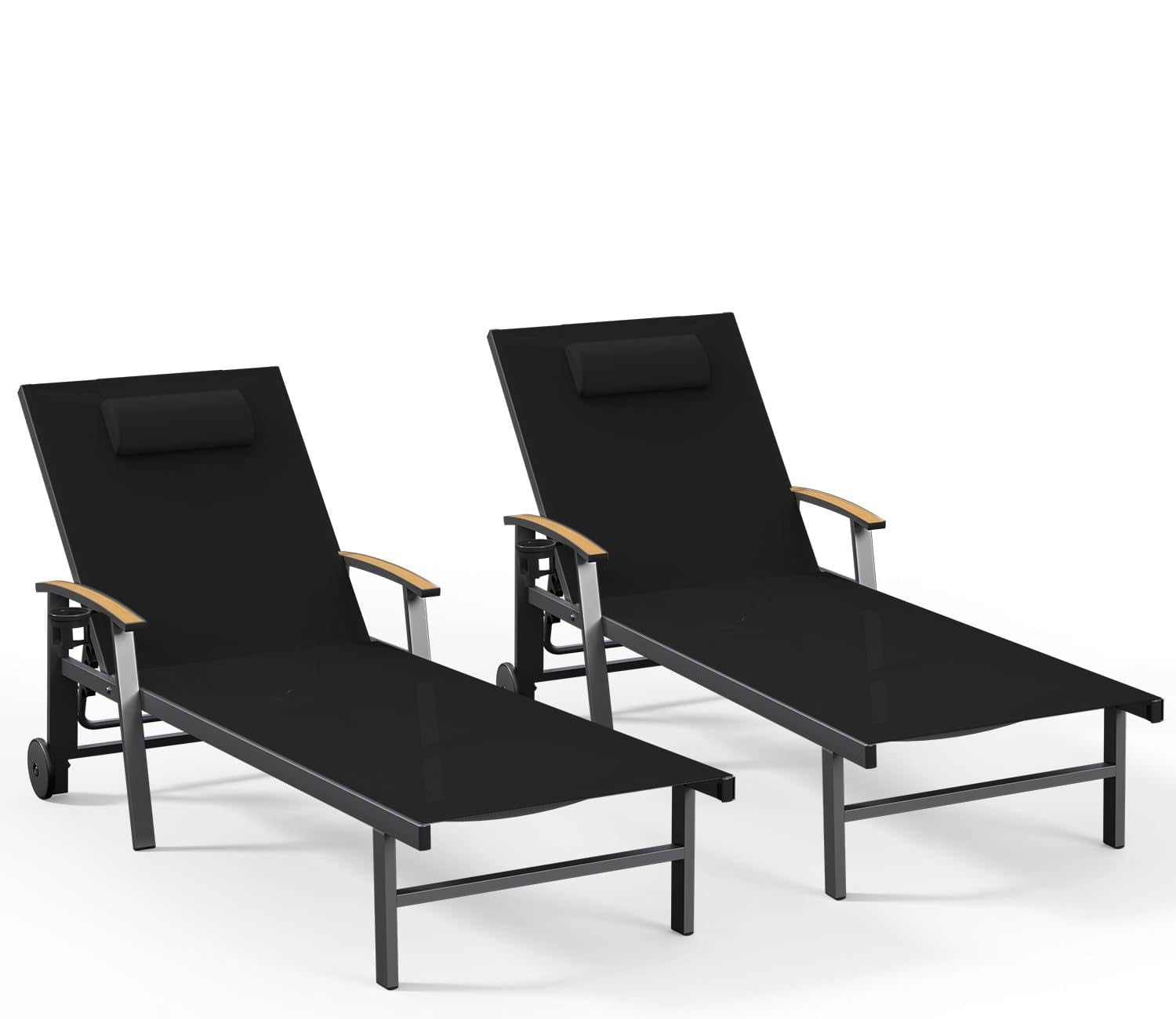 Ciokea Outdoor Lounge Chair with Pillow, 5-Position Aluminum Chaise Lounge with Wheels & Armrests, 400 lbs Heavy Duty Patio Pool Chair for Deck, Backyard, Beach & Poolside, Grey
