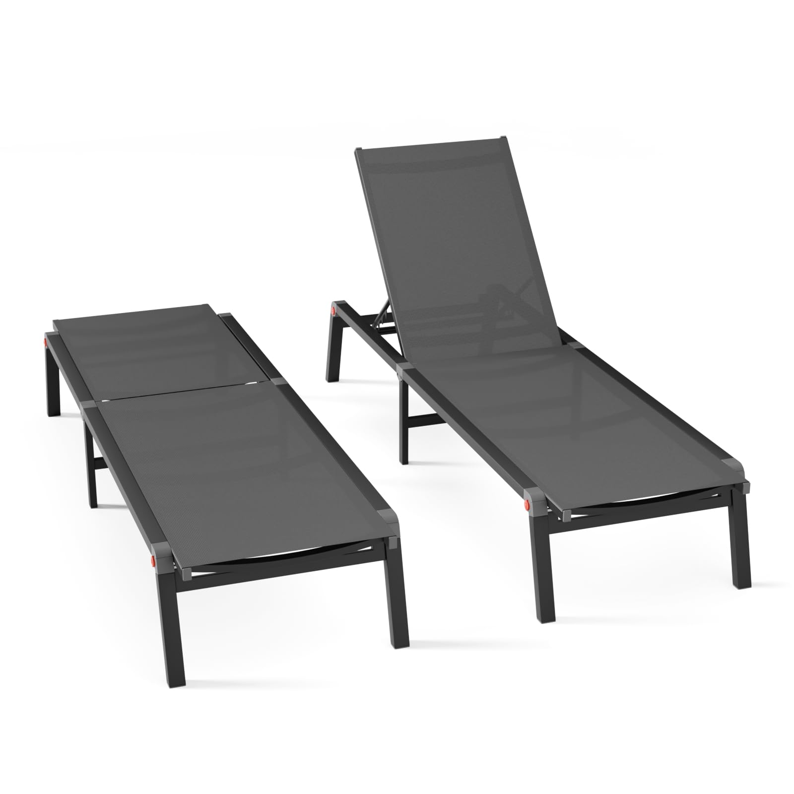 Aluminum Chaise Foldable Patio Lounge Chair Outdoor, Metal Deck Lounger Adjustable 5-Position Recliner Pool Chase Breathable Full Flat Outside Sun Tanning Chairs for Beach/Poolside/Lawn(Grey, 1 Pack)