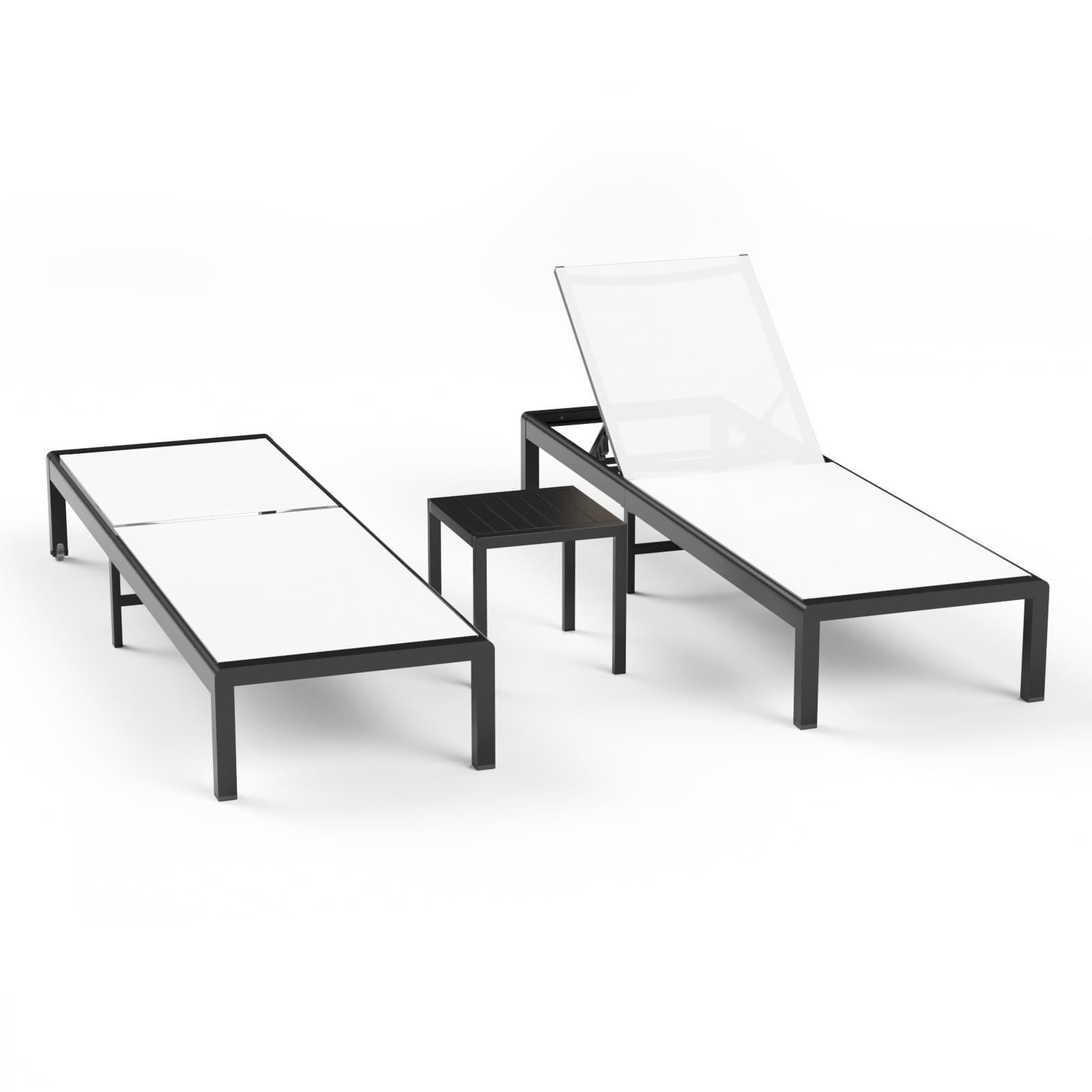 Aluminum Lounge Chairs Outdoor Chaise Furniture,2 Sets Patio Metal Deck Lounger Adjustable 5-Position Poolside Chase Recliner with Wheels for Beach,Coffee Table, (Black, 1 Chair)