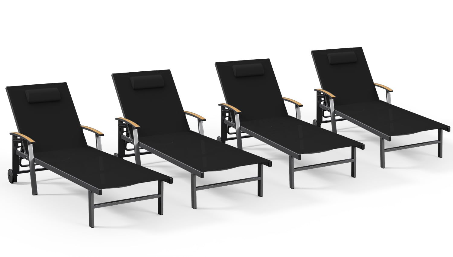 Ciokea Outdoor Lounge Chair with Pillow, 5-Position Aluminum Chaise Lounge with Wheels & Armrests, 400 lbs Heavy Duty Patio Pool Chair for Deck, Backyard, Beach & Poolside, Grey