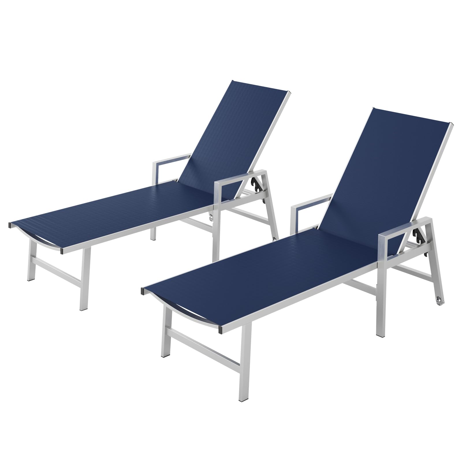 Vexwalx Patio Chaise Lounge Outdoor with Wheels&Armrests, Aluminum Pool Lounge Chairs 5-Position Adjustable Recliner, Sun Beach Lounge Chairs for Poolside, Patio, Deck, Yard, White