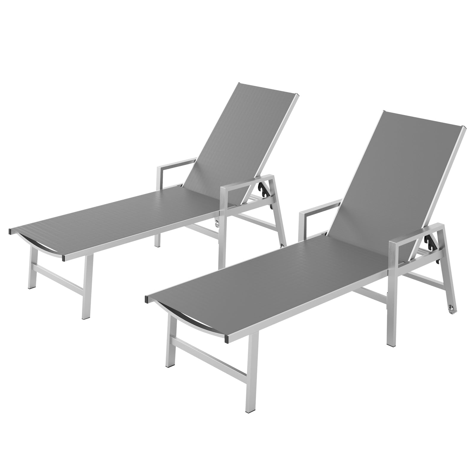 Vexwalx Patio Chaise Lounge Outdoor with Wheels&Armrests, Aluminum Pool Lounge Chairs 5-Position Adjustable Recliner, Sun Beach Lounge Chairs for Poolside, Patio, Deck, Yard, White