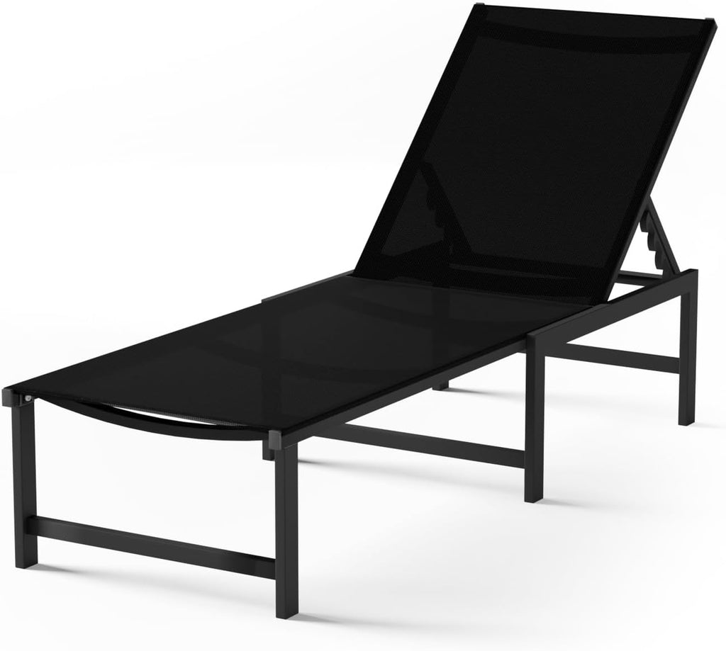 Chaise Lounge Chair Outdoor,Aluminum Patio Lounge Chairs,Lounge Chairs with 5 Adjustable Backrest for Outside Beach Lawn and Backyard,Black