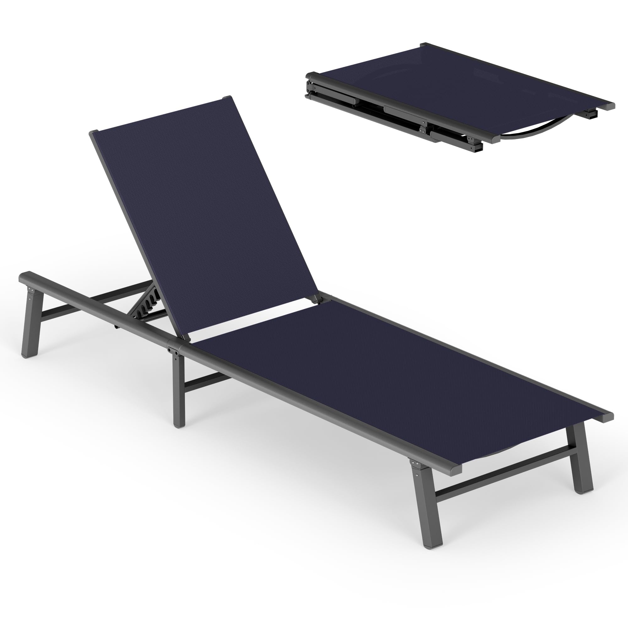 Aluminum Chaise Lounge Ourdoor - Foldable & Assemble Free Outdoor Lounge Chair with 5 Adjustable Backrest, Patio Lounge Chair for Outside Poolside Beach Pool, Khaki
