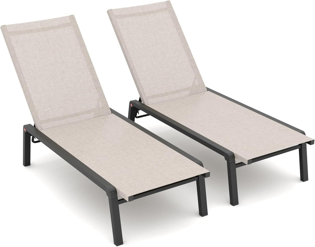 Patio Chaise Lounge Set of 2 with 4 Adjustable Backrest, Foldable Aluminum Chaise Lounge Chair Recliner for Outdoor, Poolside, Sun Tanning Flaxen
