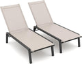 Patio Chaise Lounge Set of 2 with 4 Adjustable Backrest, Foldable Aluminum Chaise Lounge Chair Recliner for Outdoor, Poolside, Sun Tanning Flaxen