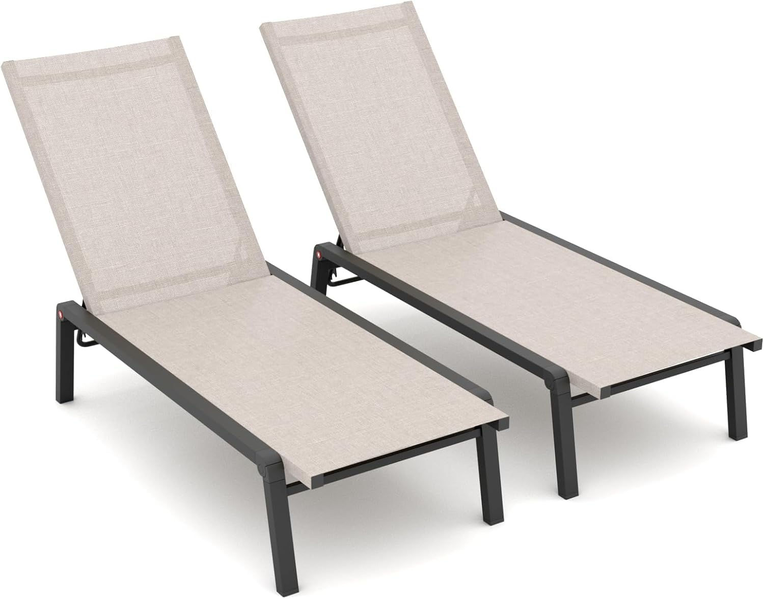 Patio Chaise Lounge Set of 2 with 4 Adjustable Backrest, Foldable Aluminum Chaise Lounge Chair Recliner for Outdoor, Poolside, Sun Tanning Flaxen
