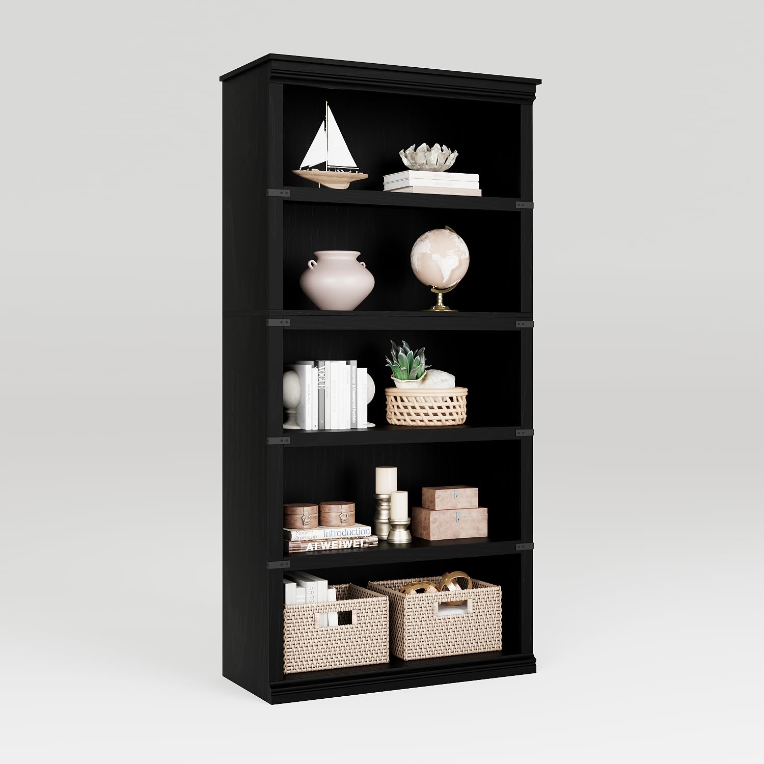 IDEALHOUSE 5 Tier Bookcase, Farmhouse Book Shelf with Storage, 71" Tall Book Case Wooden 5 Shelf Bookcase for Home Office, Living Room, Bed Room (Oak, 67.4" H x 31.5" W x 12.8" D)